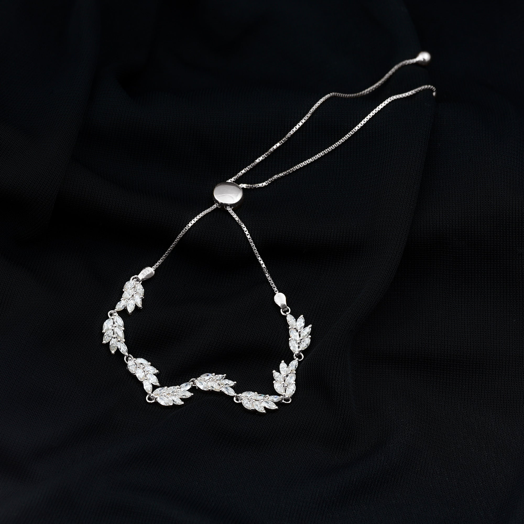 Certified Lab Grown Diamond Leaf Bolo Bracelet Adjustable Lab - ( EF-VS ) - Rosec Jewels