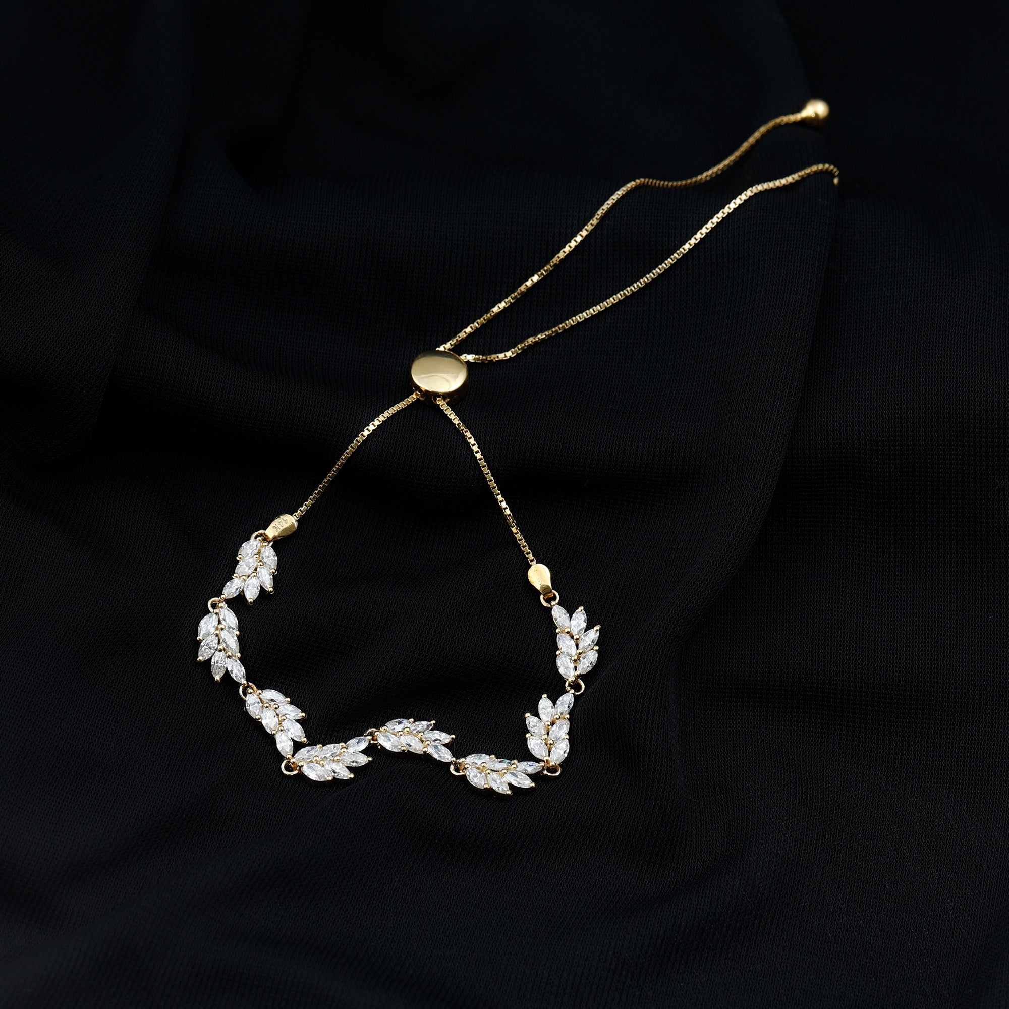 Certified Lab Grown Diamond Leaf Bolo Bracelet Adjustable Lab - ( EF-VS ) - Rosec Jewels