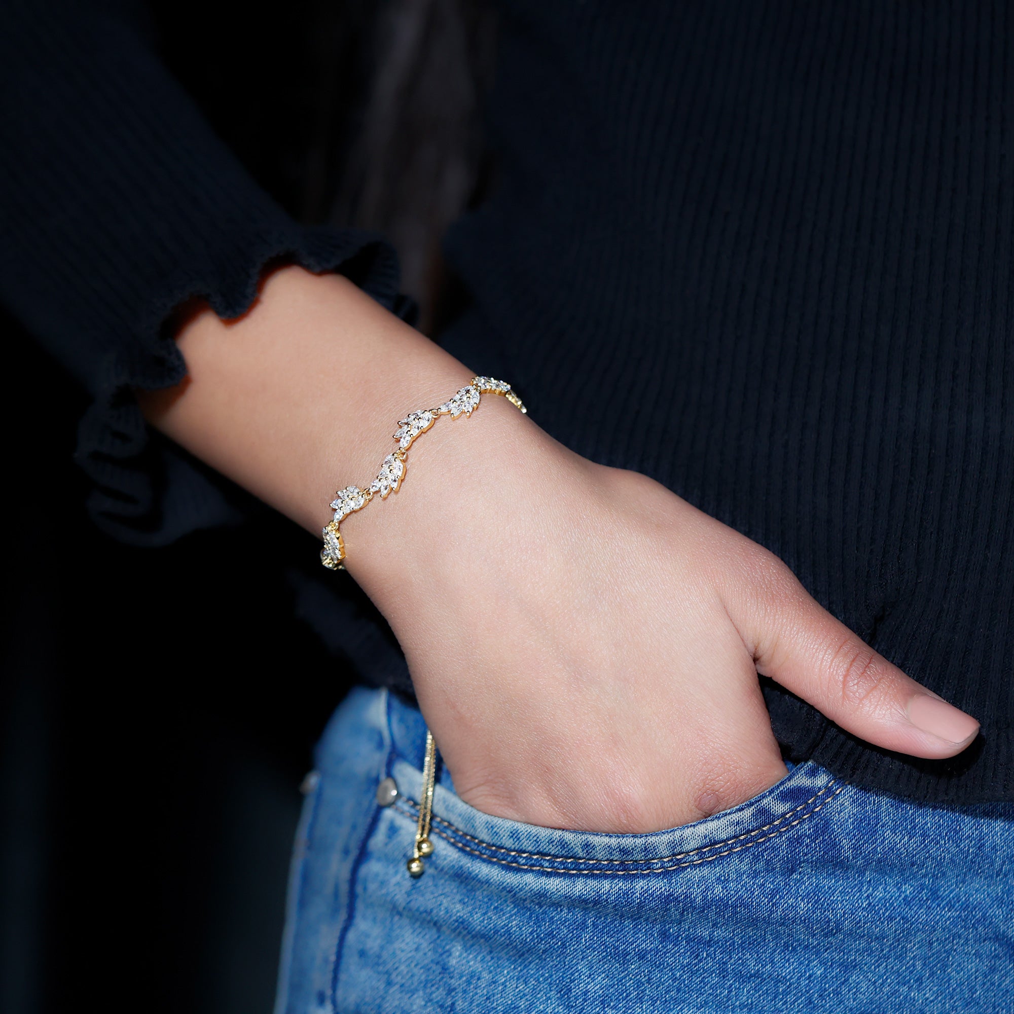 Certified Lab Grown Diamond Leaf Bolo Bracelet Adjustable Lab - ( EF-VS ) - Rosec Jewels