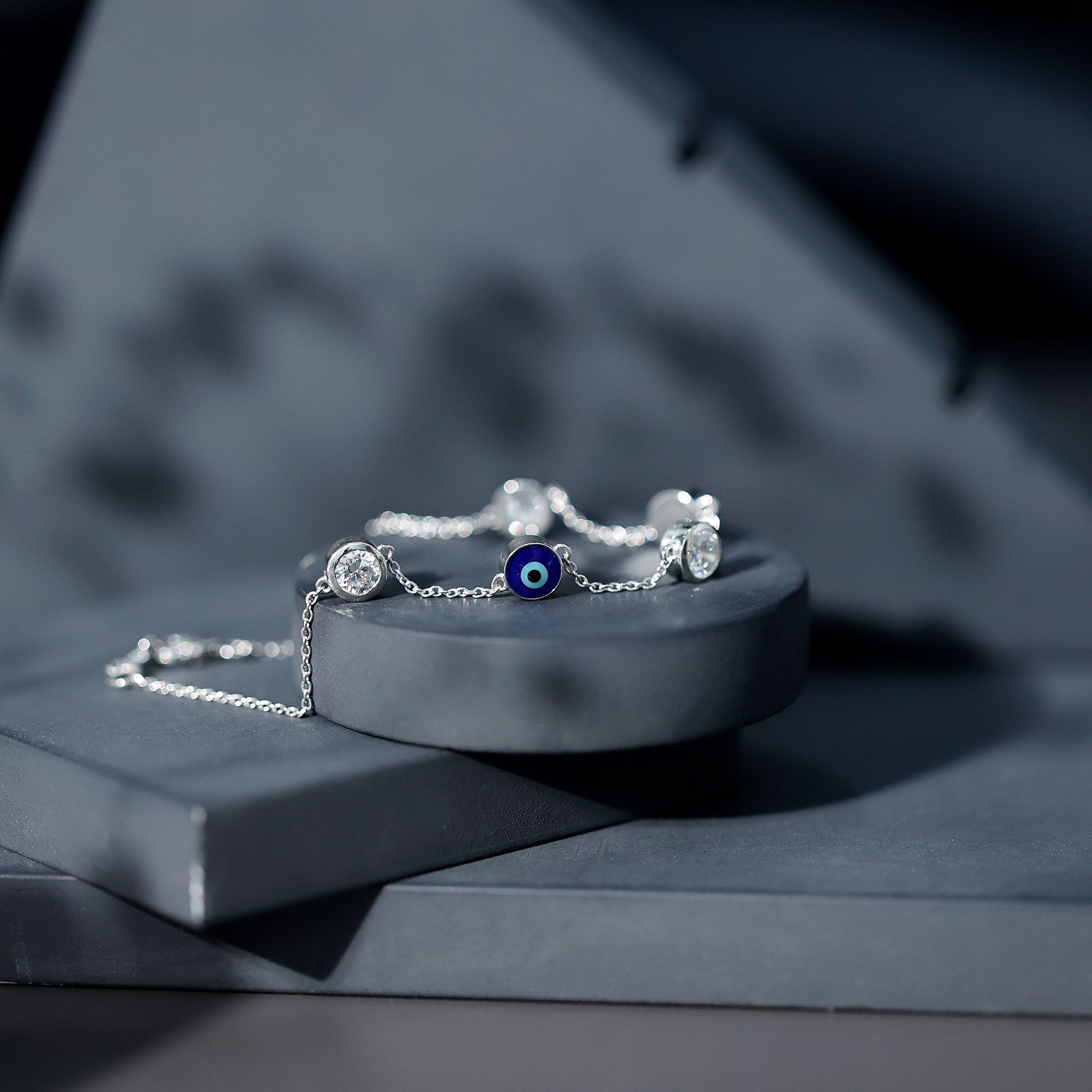 Lab Grown Bezel Set Diamond Evil Eye Bracelet Lab - ( EF-VS ) - Rosec Jewels