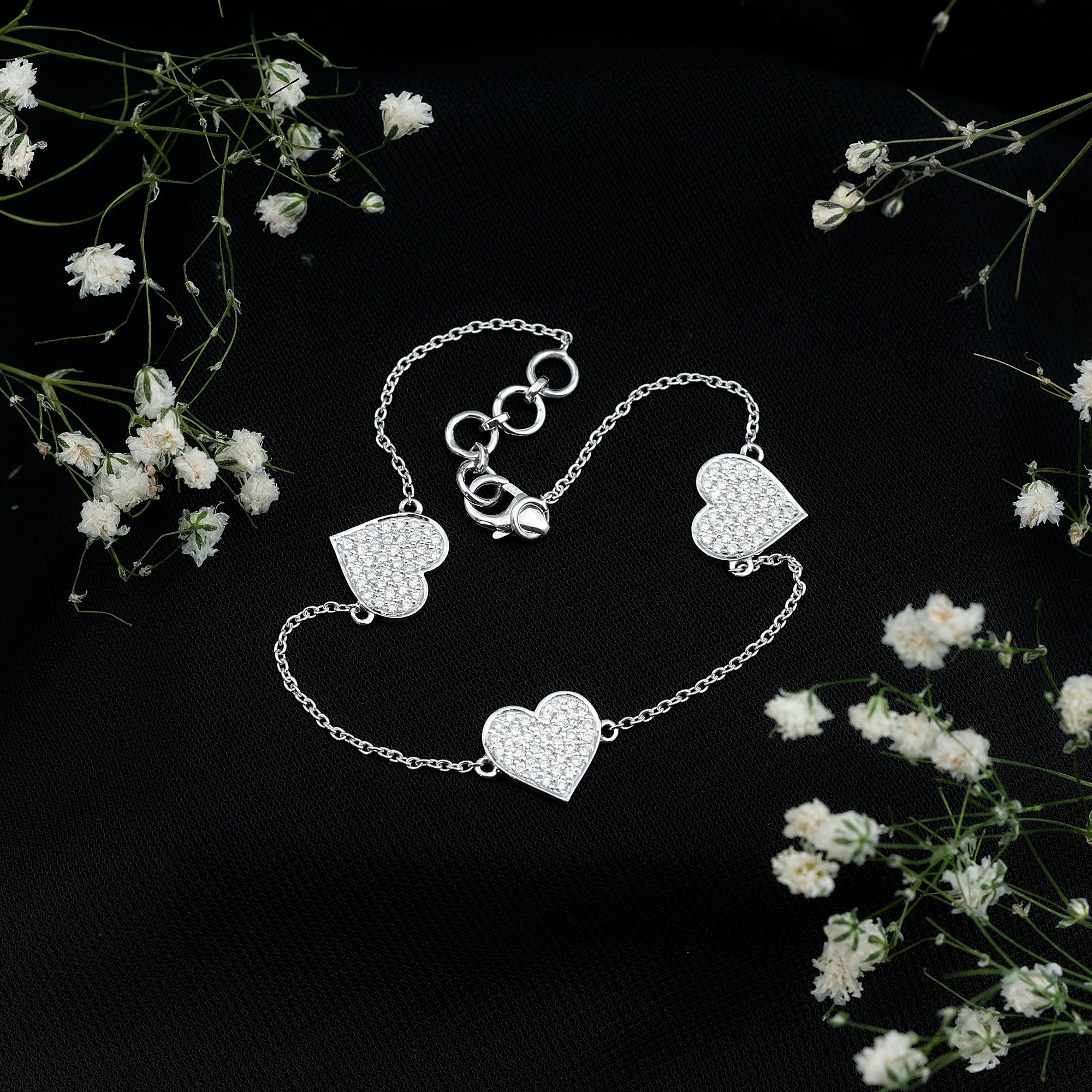 Pave Set Lab Grown Diamond Heart Bracelet for Women Lab - ( EF-VS ) - Rosec Jewels