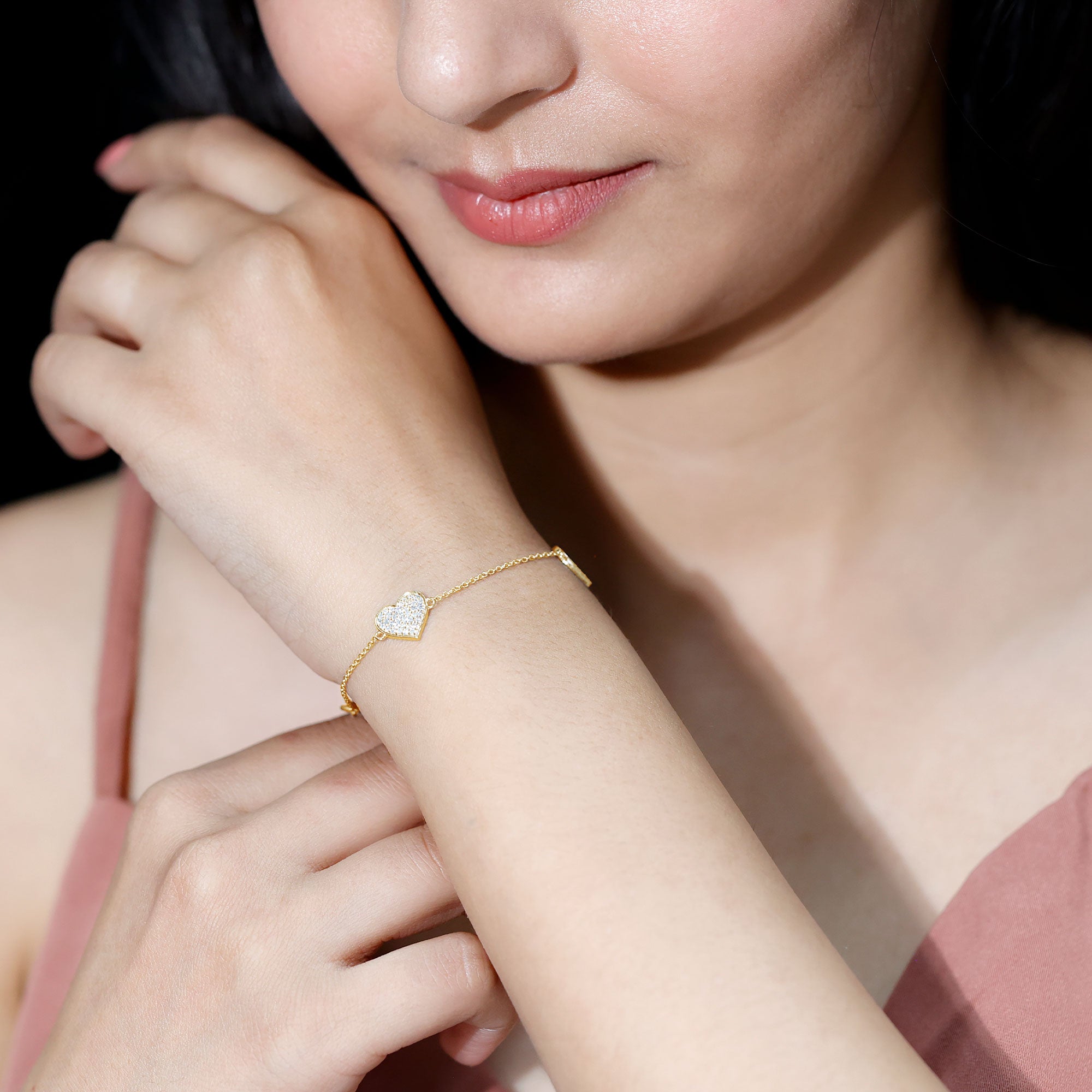 Pave Set Lab Grown Diamond Heart Bracelet for Women Lab - ( EF-VS ) - Rosec Jewels