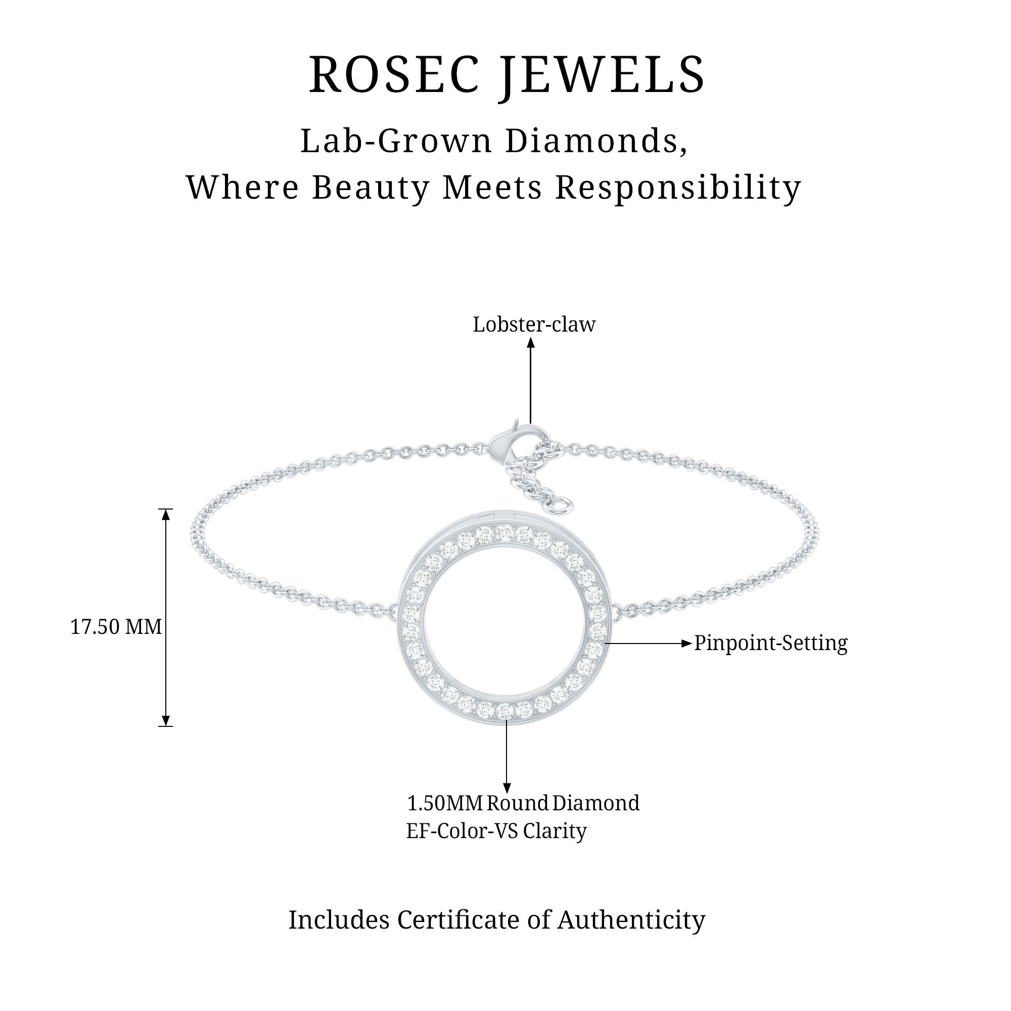 Certified Lab Grown Diamond Circle Bracelet for Women Lab - ( EF-VS ) - Rosec Jewels