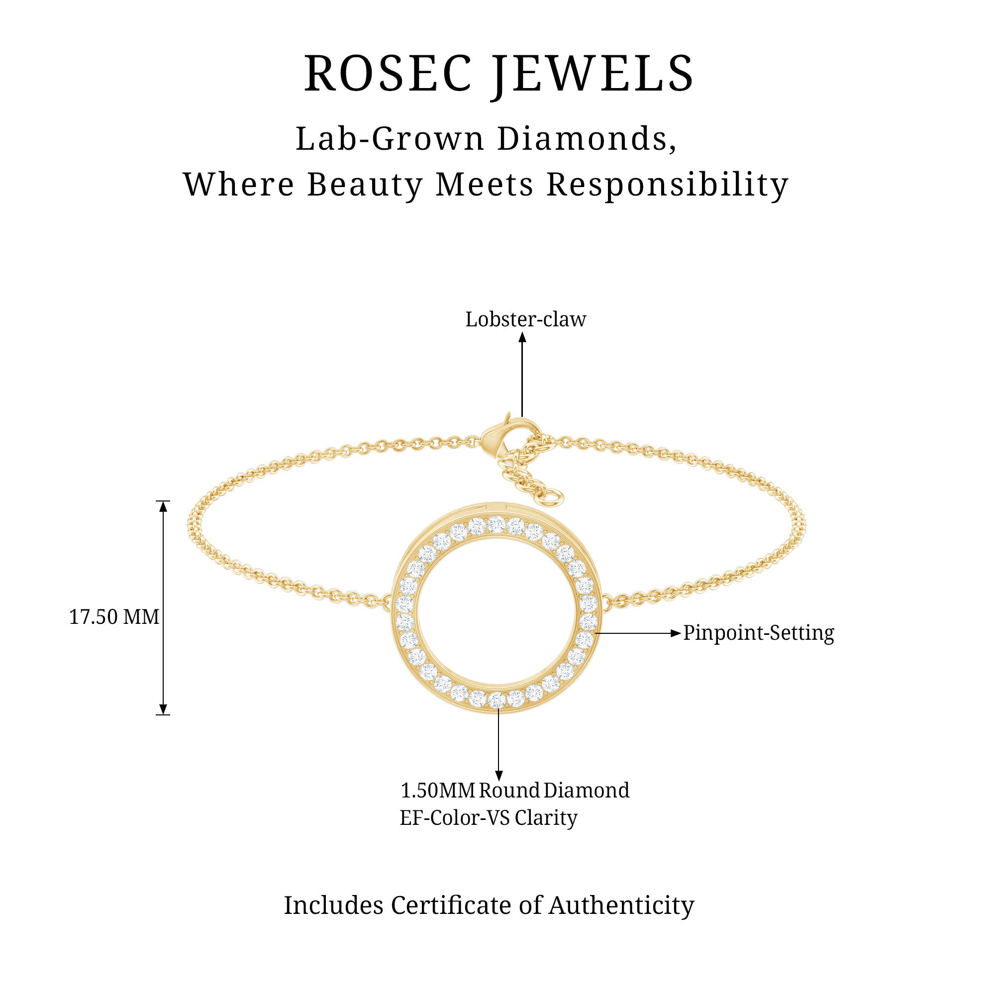 Certified Lab Grown Diamond Circle Bracelet for Women Lab - ( EF-VS ) - Rosec Jewels