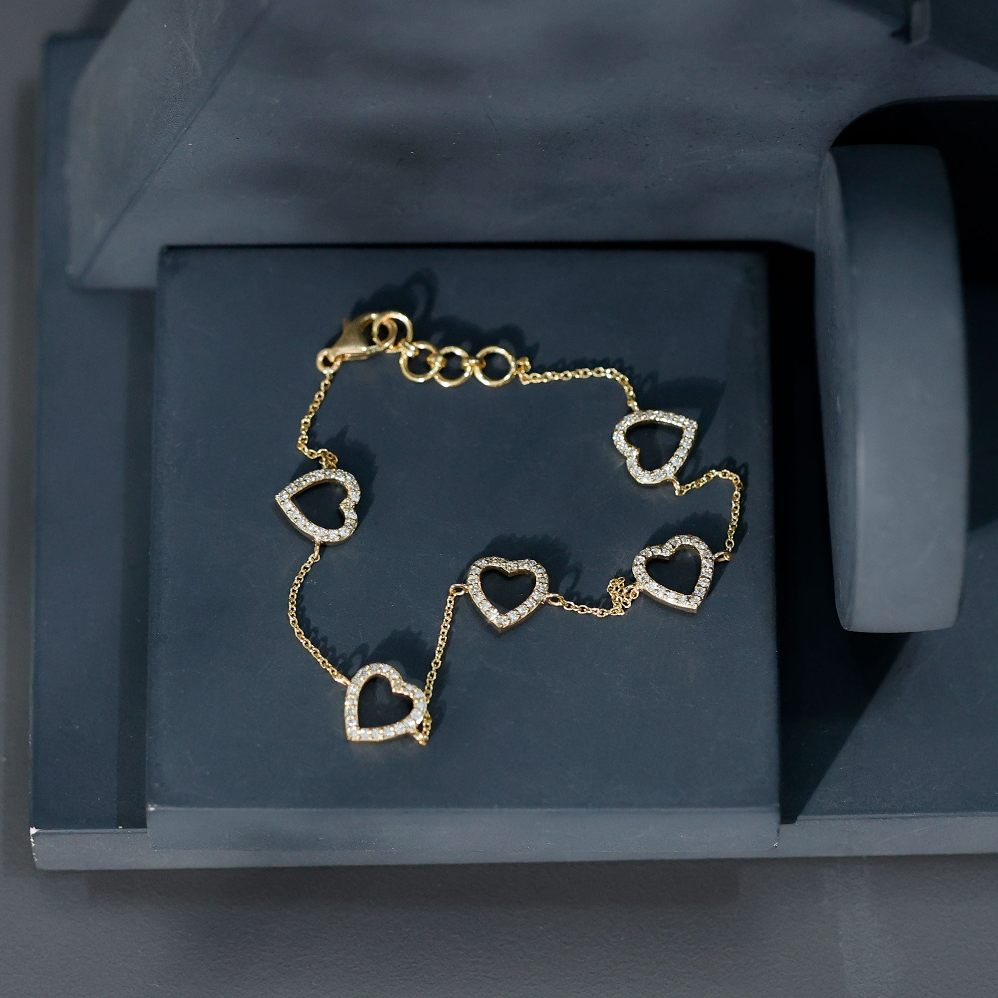 Certified Diamond Heart Chain Bracelet in Prong Setting Lab - ( EF-VS ) - Rosec Jewels