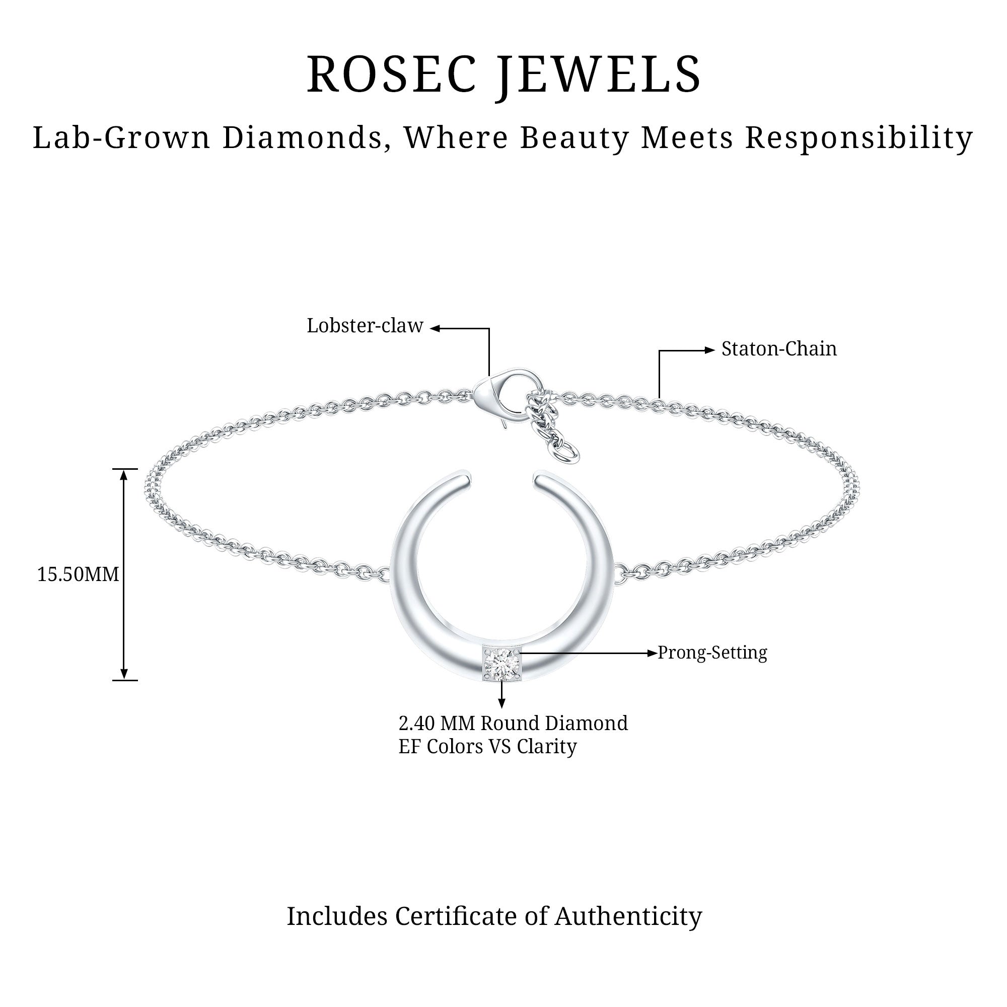 Certified Diamond Moon Chain Bracelet Lab - ( EF-VS ) - Rosec Jewels