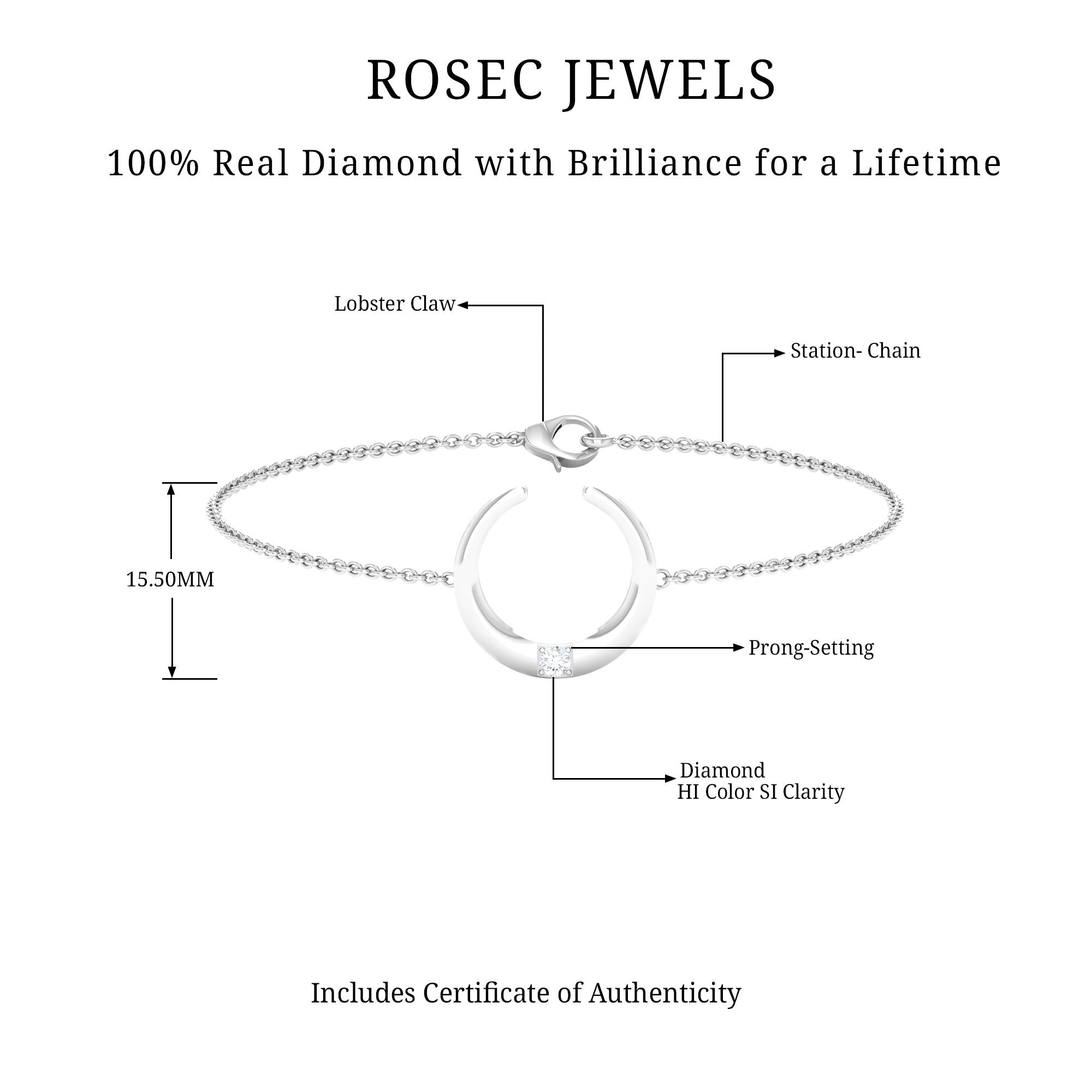 Rosec Jewels-Gold Moon Chain Bracelet with Diamond