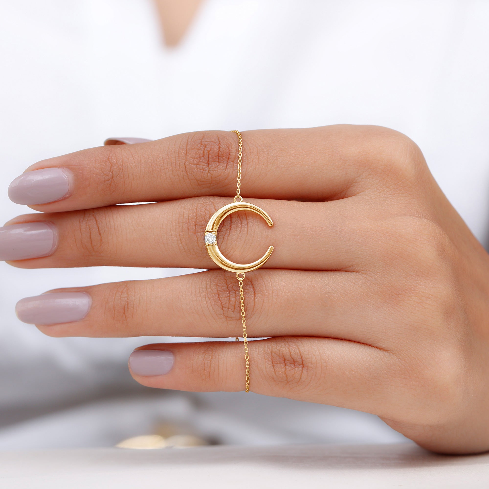 Rosec Jewels-Gold Moon Chain Bracelet with Diamond