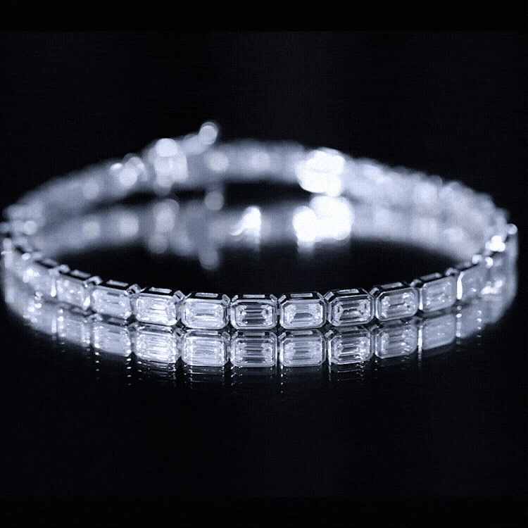 Emerald Cut 3X5 MM Lab Grown Diamond Tennis Bracelet in Bezel Setting Lab - ( EF-VS ) - Rosec Jewels