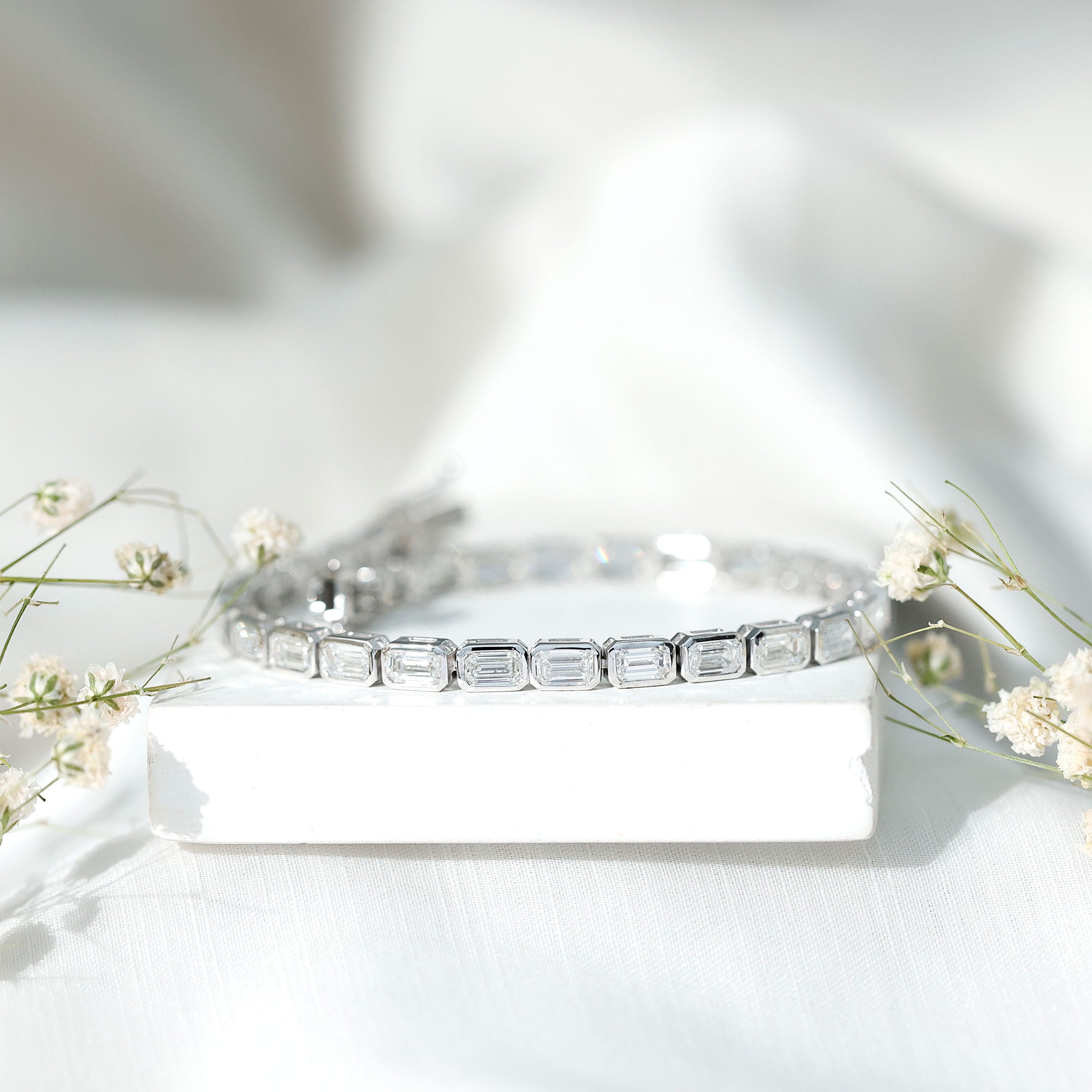 Emerald Cut 3X5 MM Lab Grown Diamond Tennis Bracelet in Bezel Setting Lab - ( EF-VS ) - Rosec Jewels