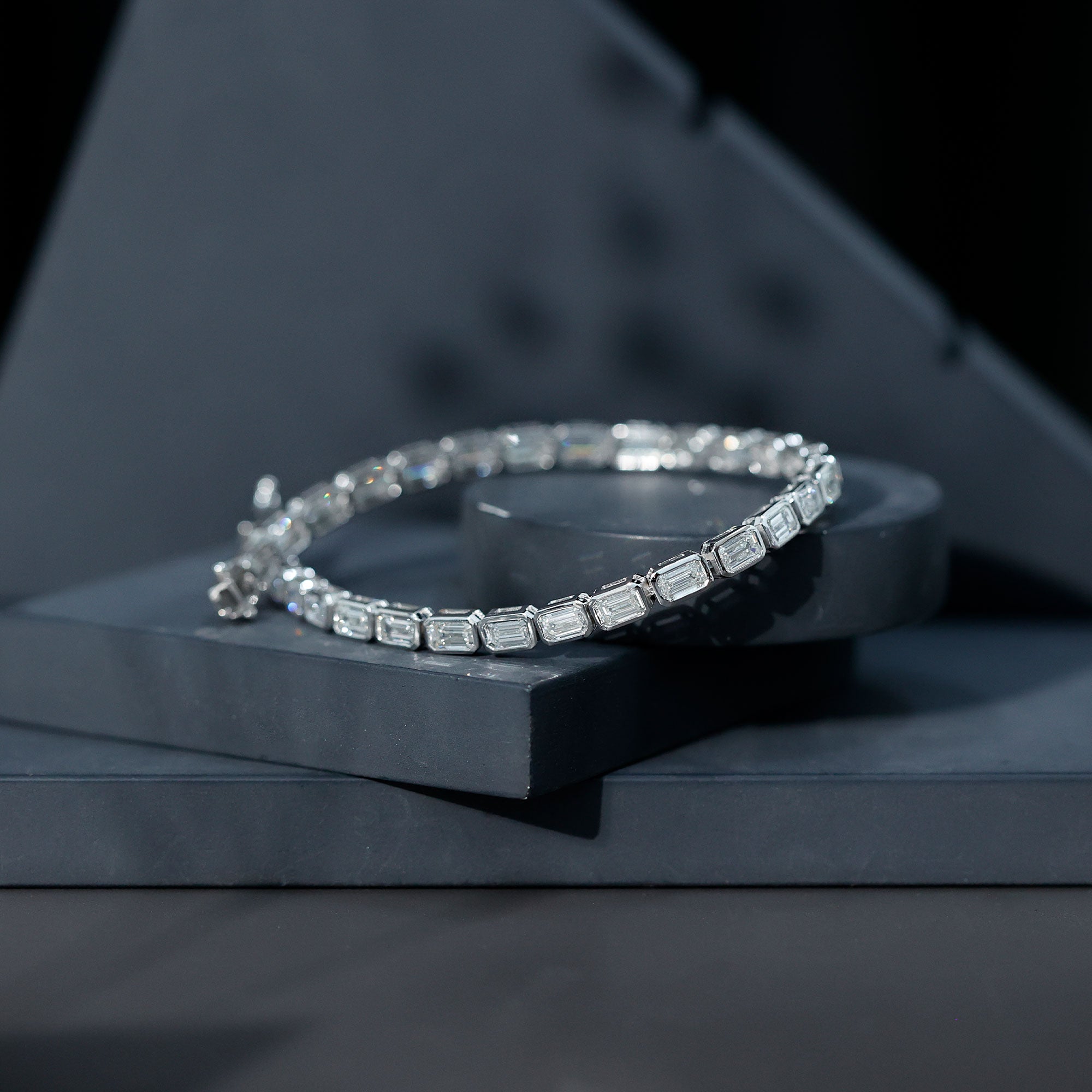 Emerald Cut 3X5 MM Lab Grown Diamond Tennis Bracelet in Bezel Setting Lab - ( EF-VS ) - Rosec Jewels