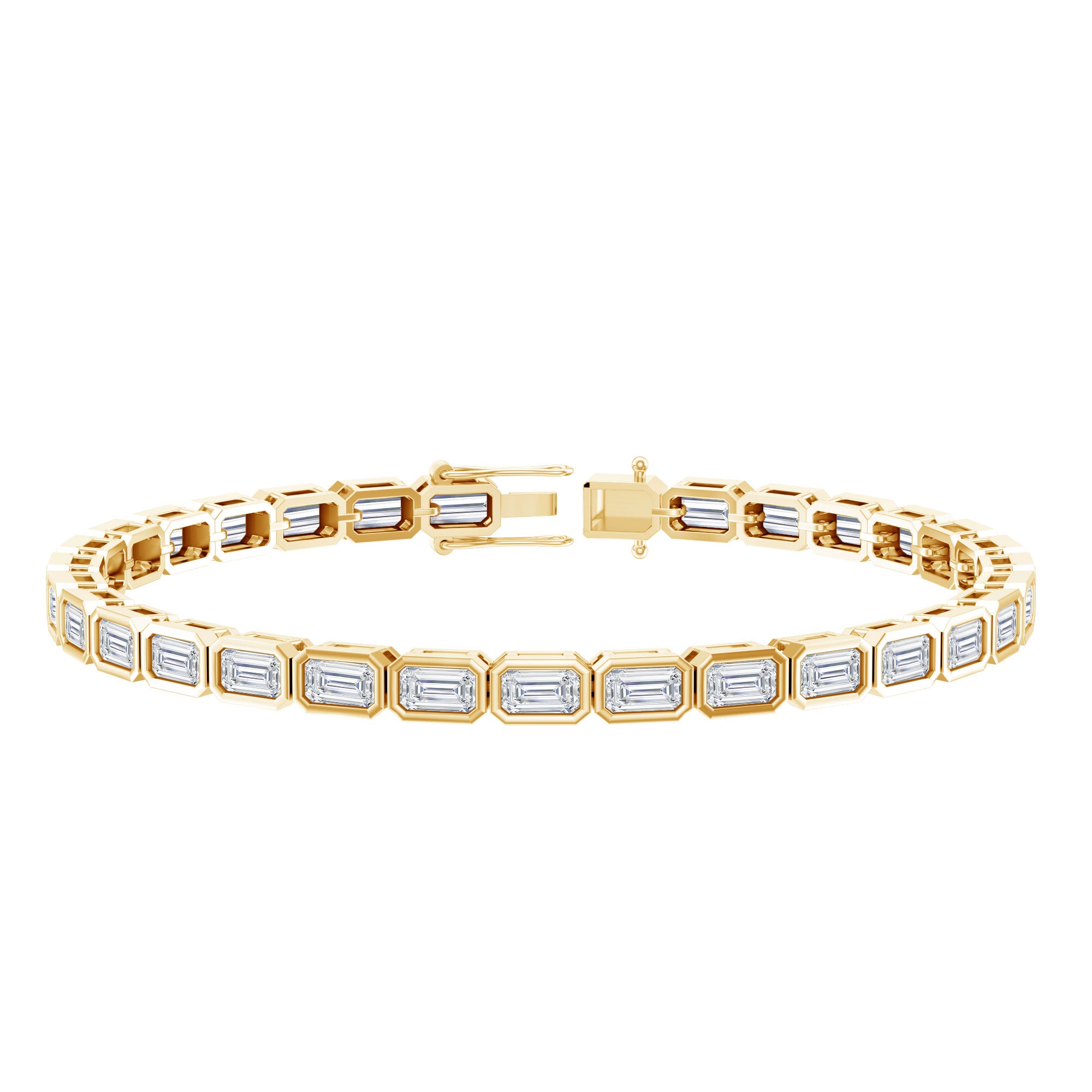 Emerald Cut Lab Grown Diamond Tennis Bracelet in Bezel Setting Lab - ( EF-VS ) - Rosec Jewels