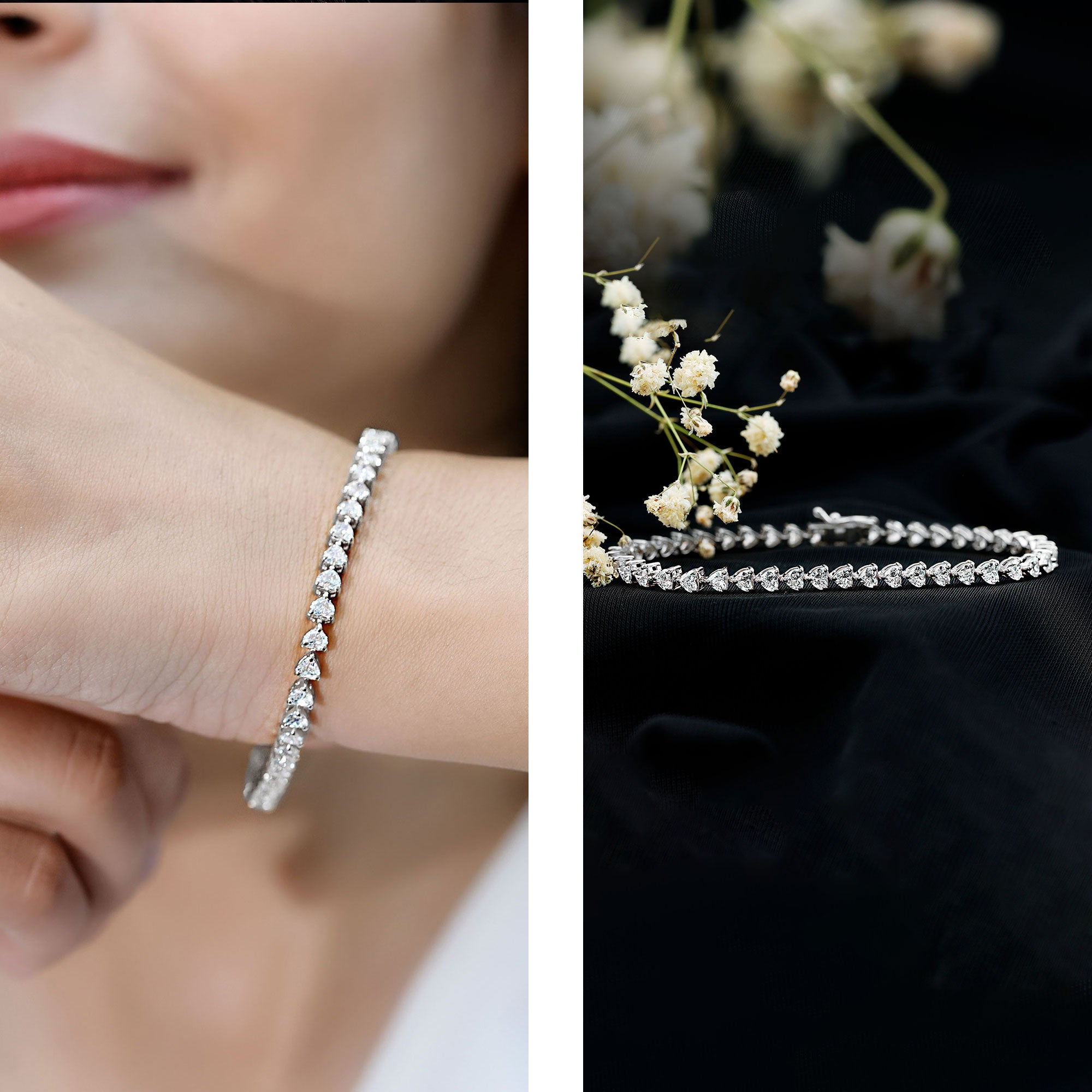 Lab Grown Diamond Heart Tennis Bracelet for Wedding Lab - ( EF-VS ) - Rosec Jewels