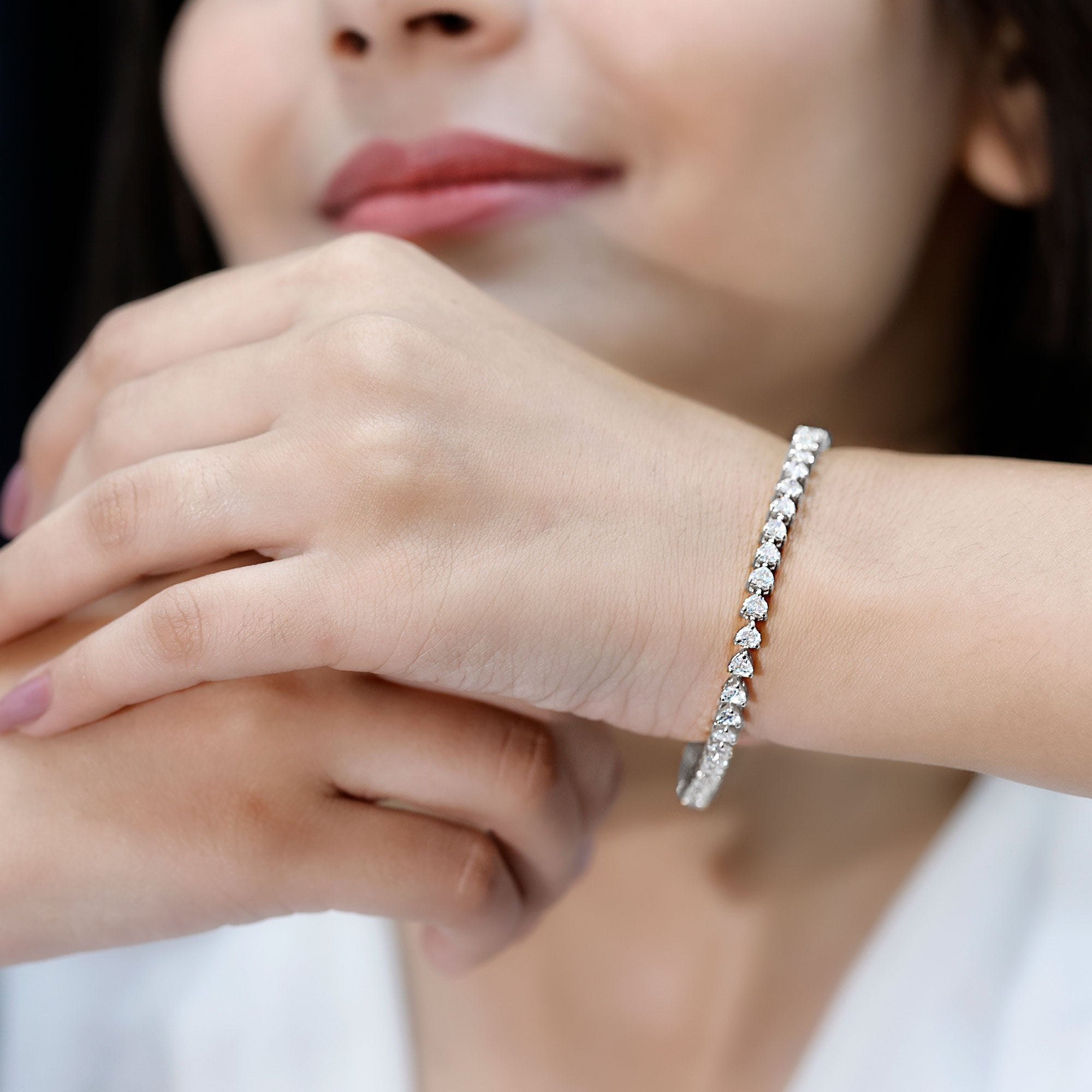 Lab Grown Diamond Heart Tennis Bracelet for Wedding Lab - ( EF-VS ) - Rosec Jewels