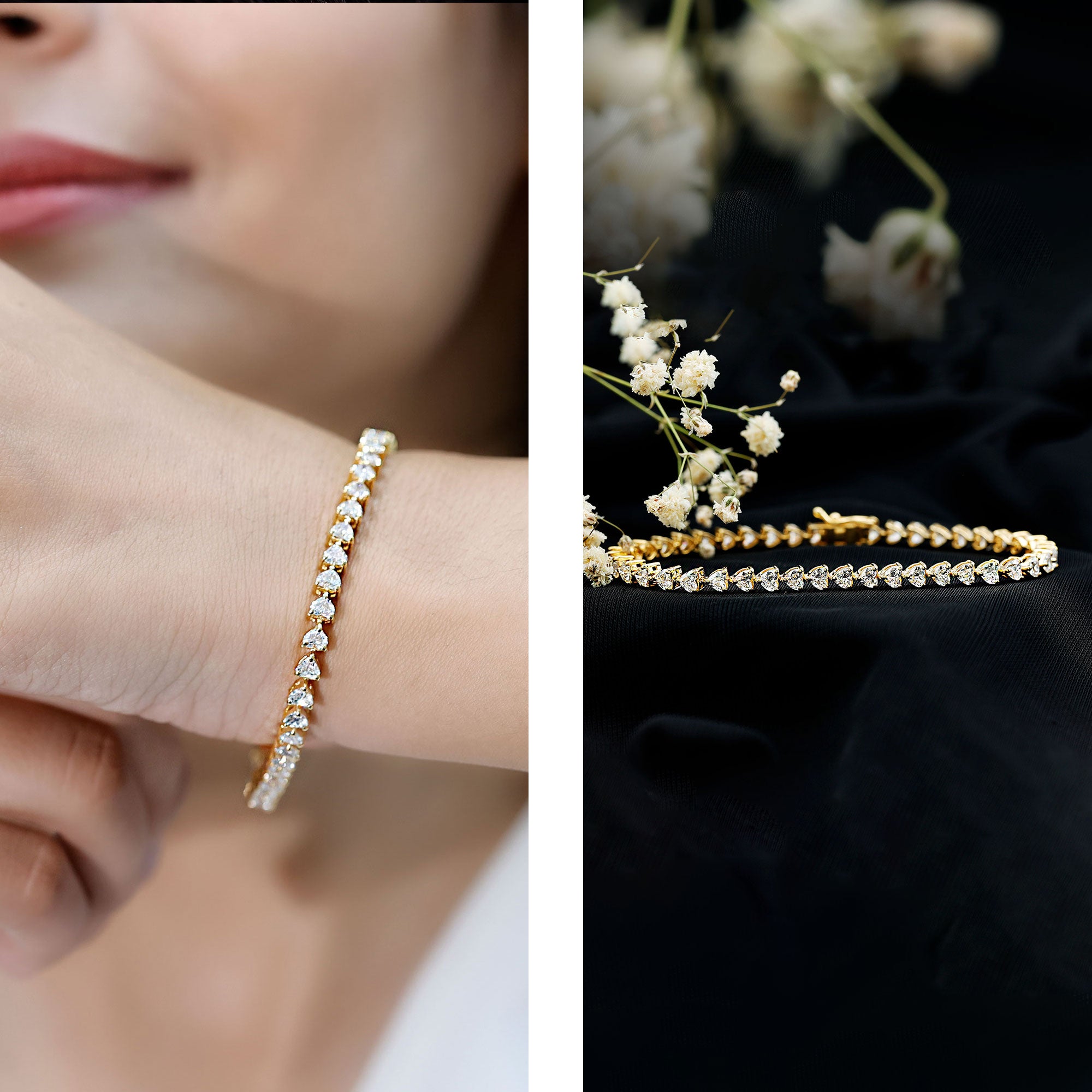 Lab Grown Diamond Heart Tennis Bracelet for Wedding Lab - ( EF-VS ) - Rosec Jewels