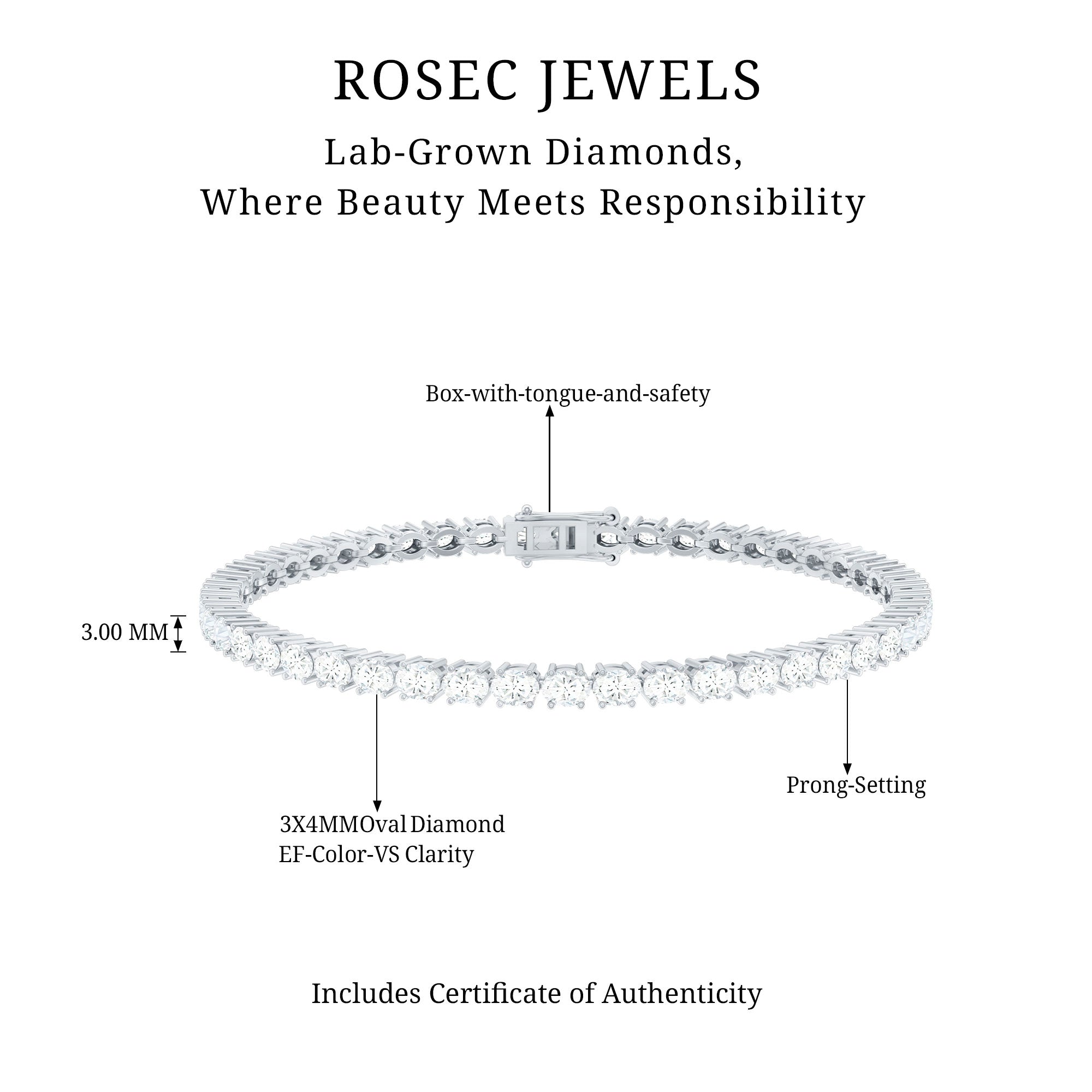 Rosec Jewels-East West Oval Lab Grown Diamond Tennis Bracelet