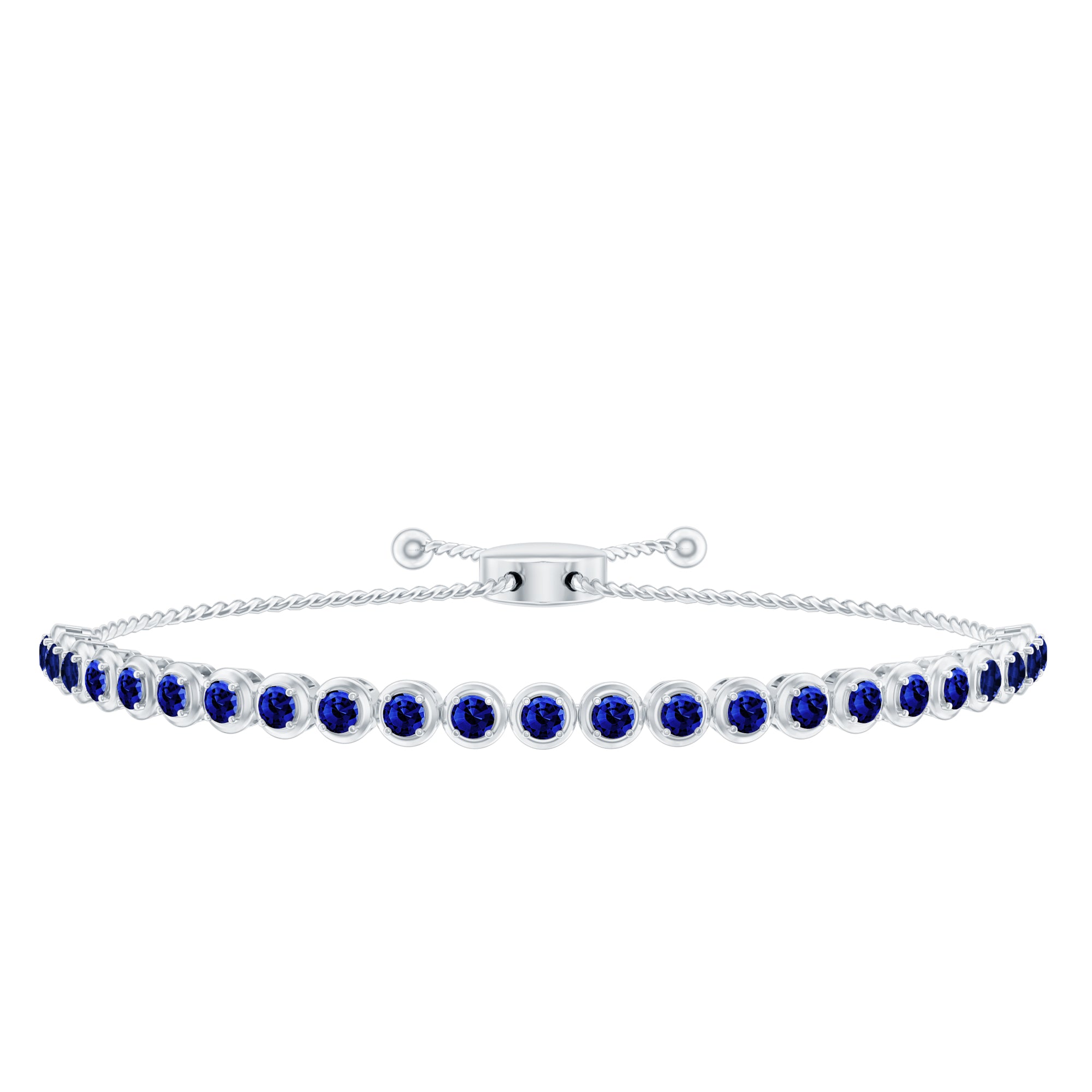 Lab Grown Blue Sapphire Tennis Bolo Bracelet with Rope Chain