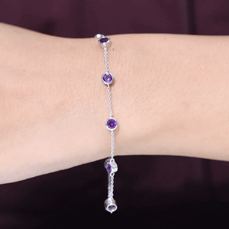 Bezel Set 4 Carat Amethyst Station Chain Bracelet for Women AAA - Rosec Jewels