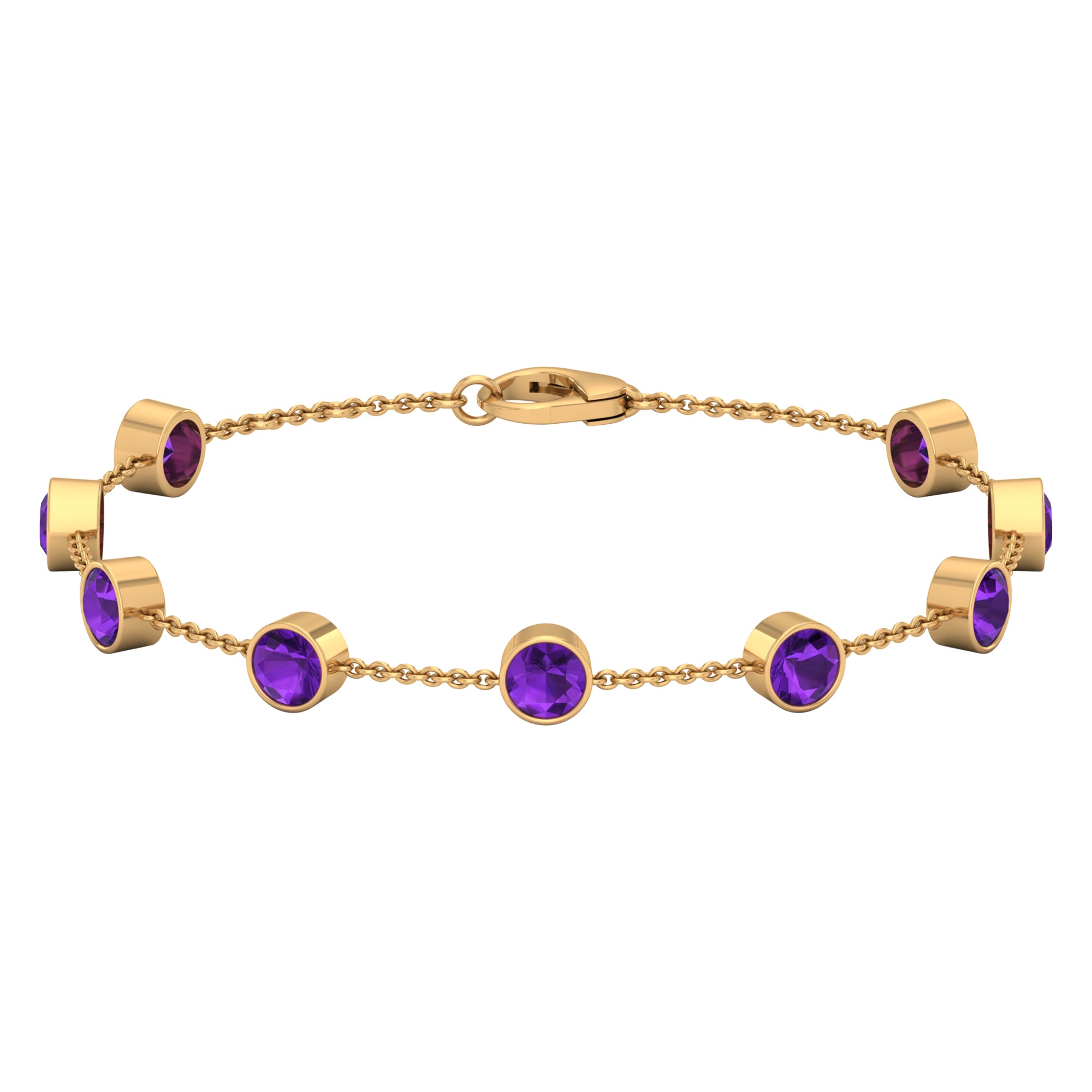Bezel Set Amethyst Station Chain Bracelet for Women AAA - Rosec Jewels
