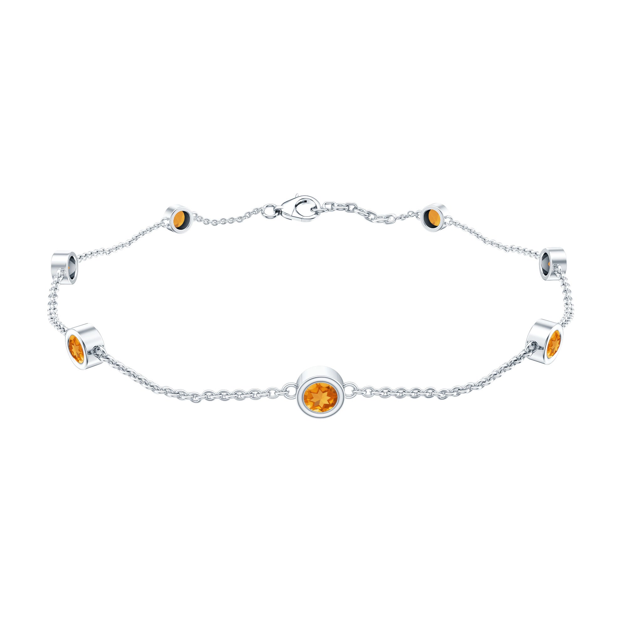 Natural Citrine 7 Stone Station Chain Bracelet for Women AAA - Rosec Jewels