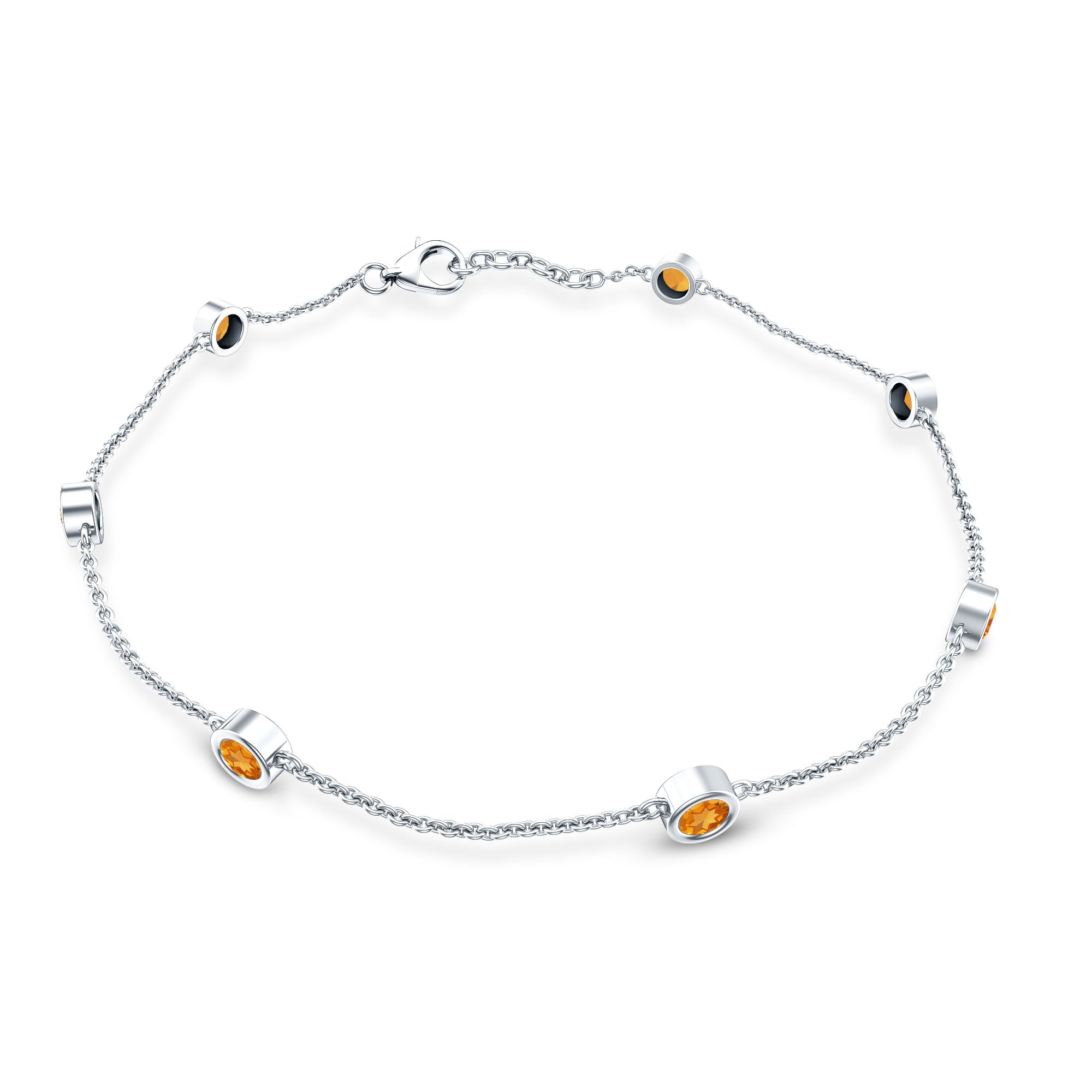 Natural Citrine 7 Stone Station Chain Bracelet for Women AAA - Rosec Jewels