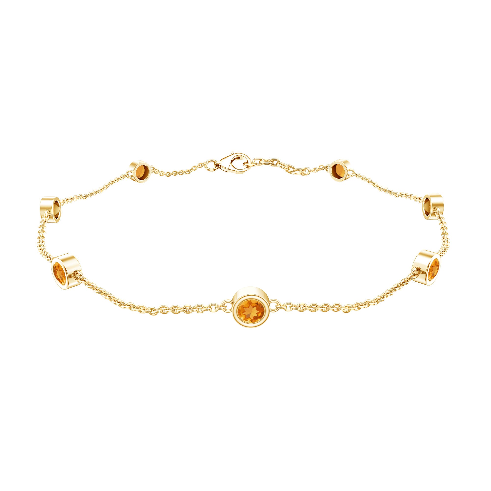 Natural Citrine 7 Stone Station Chain Bracelet for Women AAA - Rosec Jewels