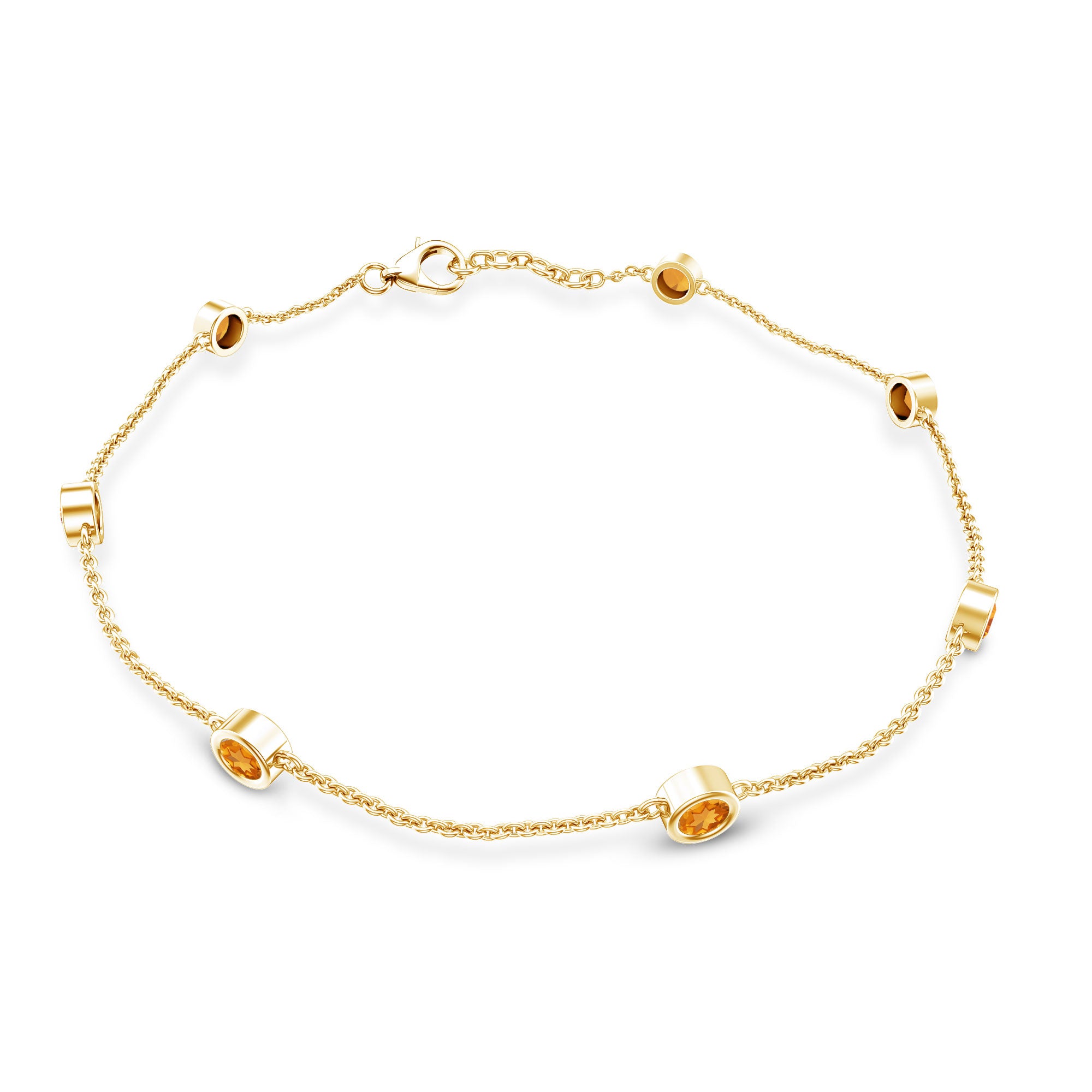 Natural Citrine 7 Stone Station Chain Bracelet for Women AAA - Rosec Jewels