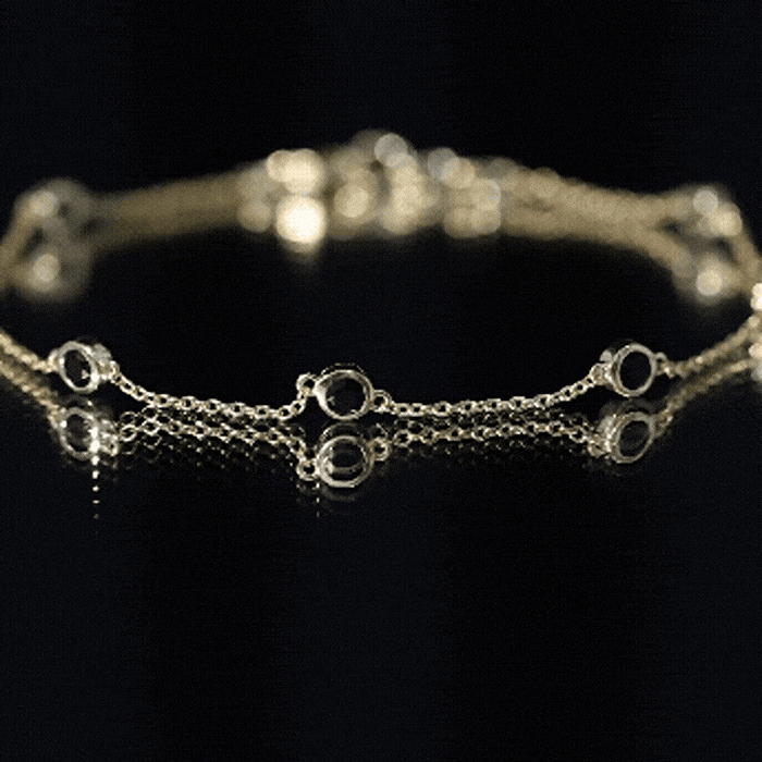 Natural Black Spinel 7 Stone Station Chain Bracelet AAA - Rosec Jewels