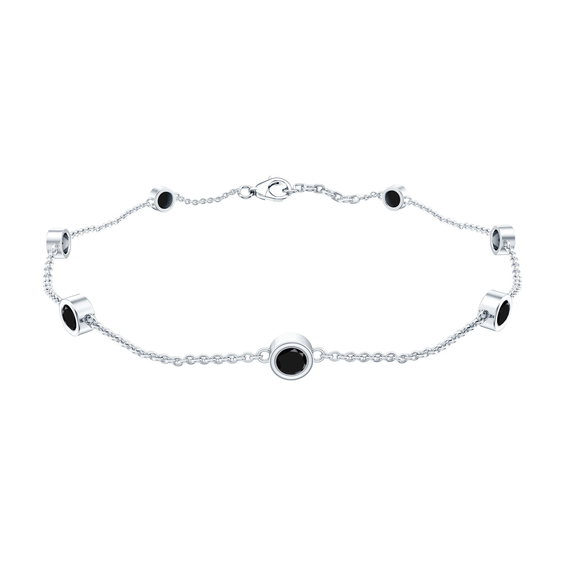 Natural Black Spinel 7 Stone Station Chain Bracelet AAA - Rosec Jewels