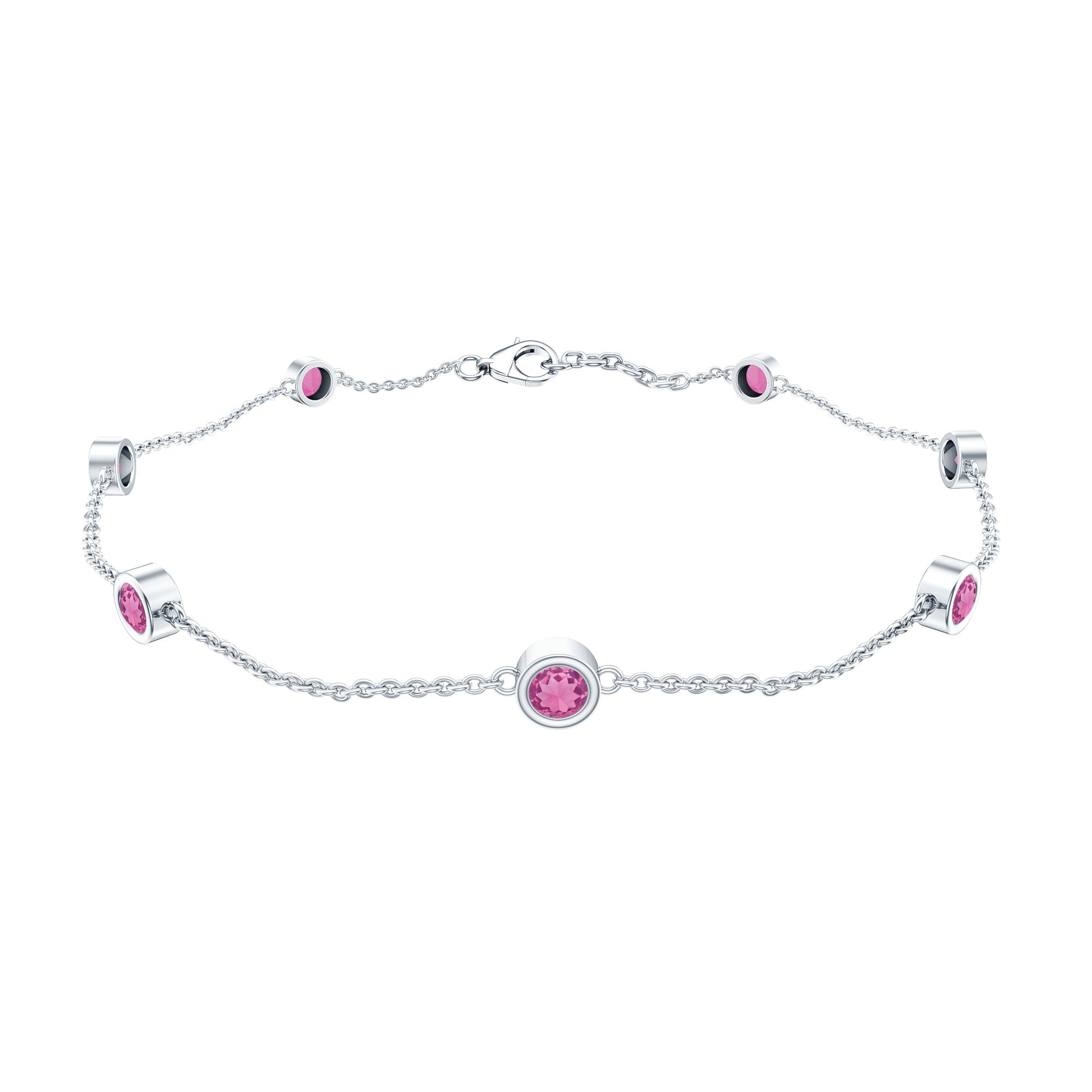 Real Pink Tourmaline Station Chain Bracelet for Women AAA - Rosec Jewels