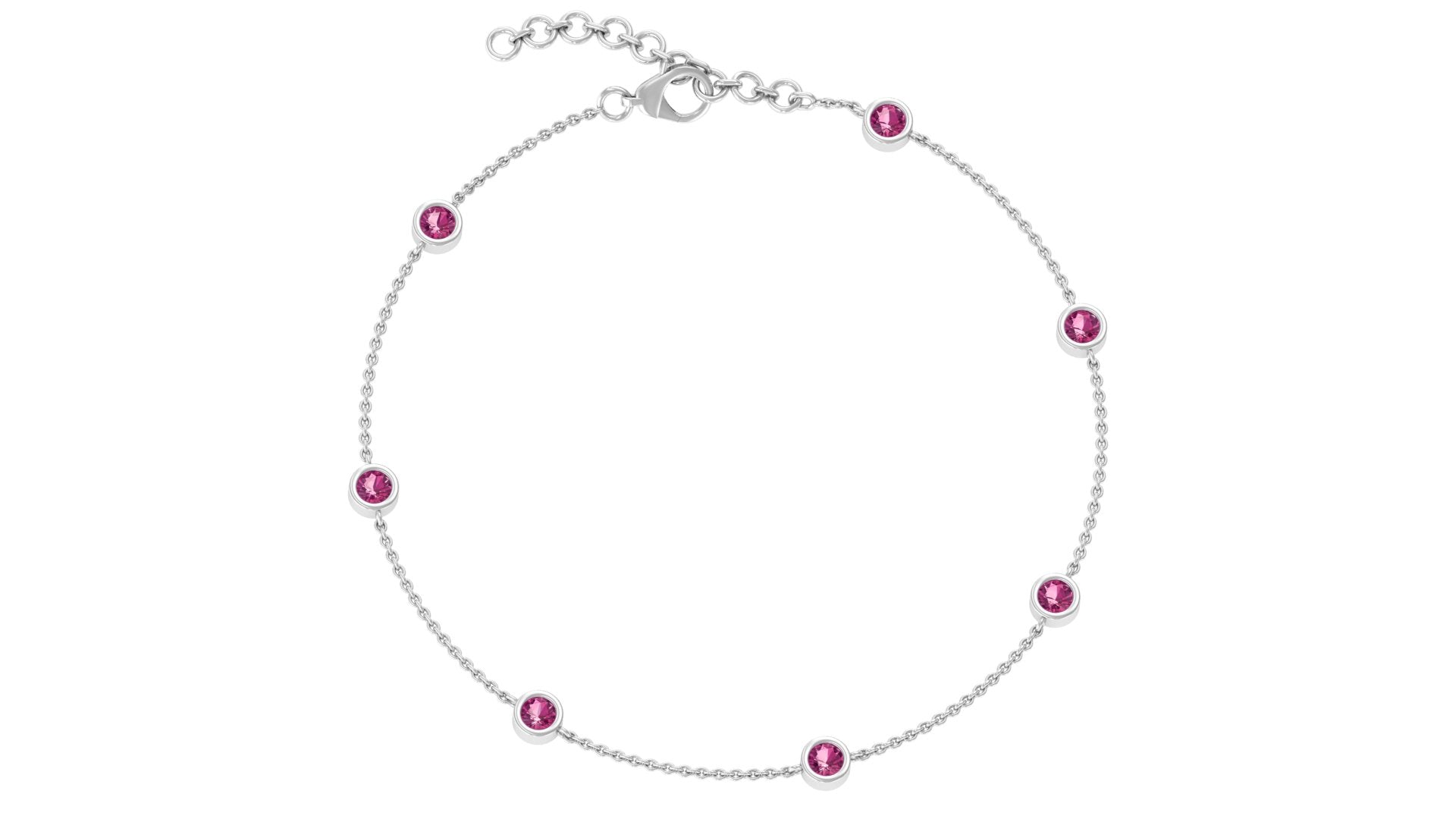 Pink Tourmaline 7 Stone Station Chain Bracelet