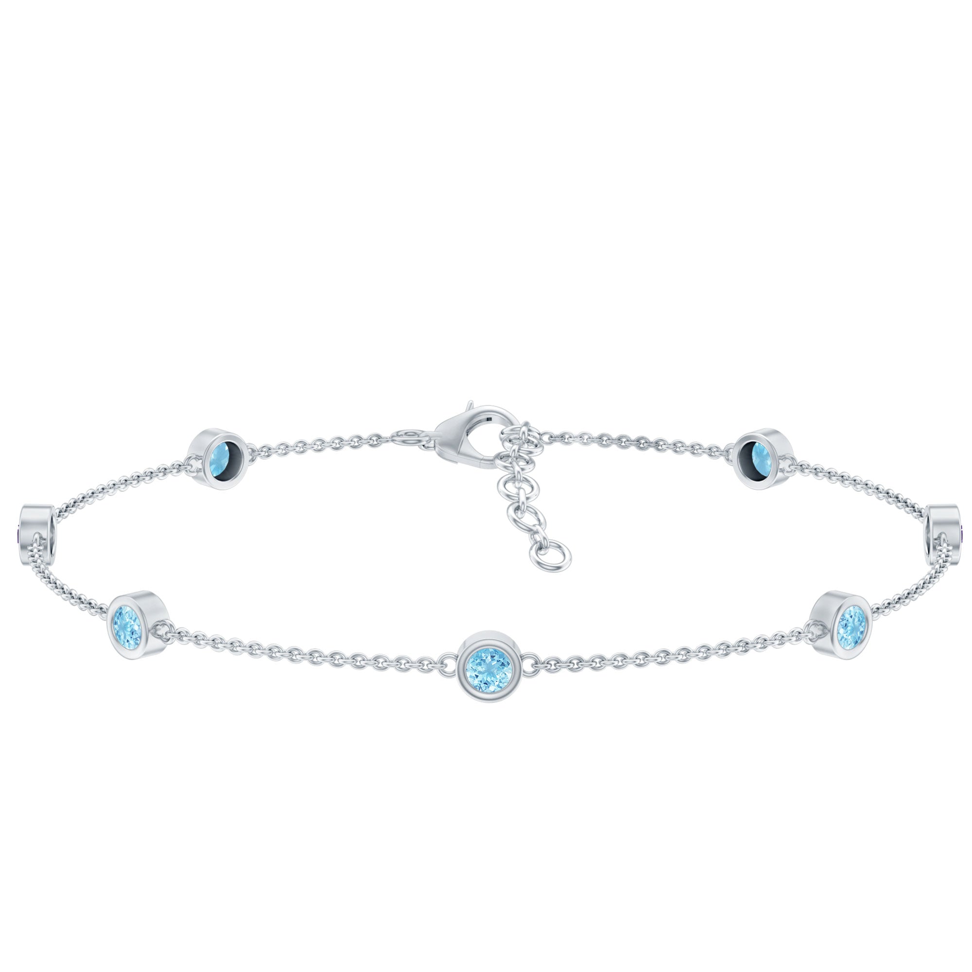 Bezel Set Aquamarine Station Bracelet for Women