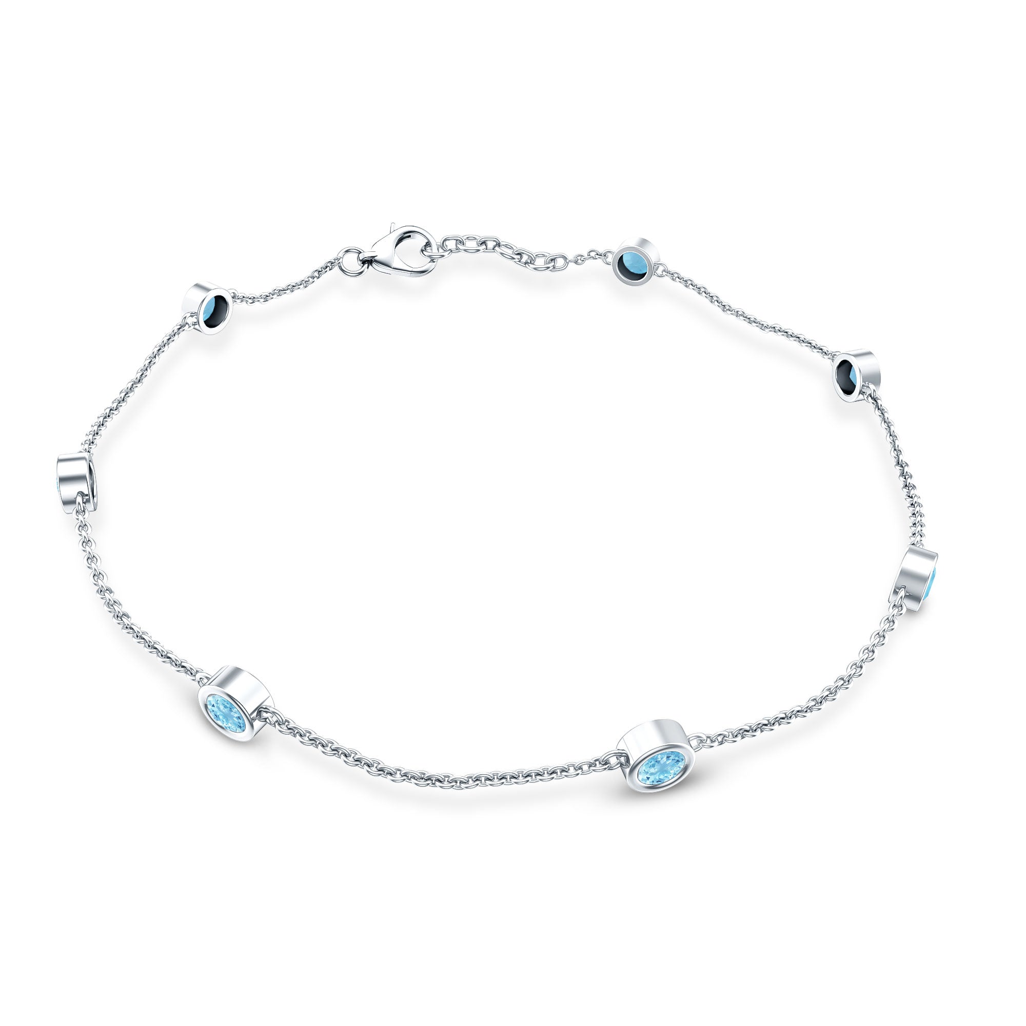 Bezel Set Aquamarine Station Bracelet for Women AAA - Rosec Jewels