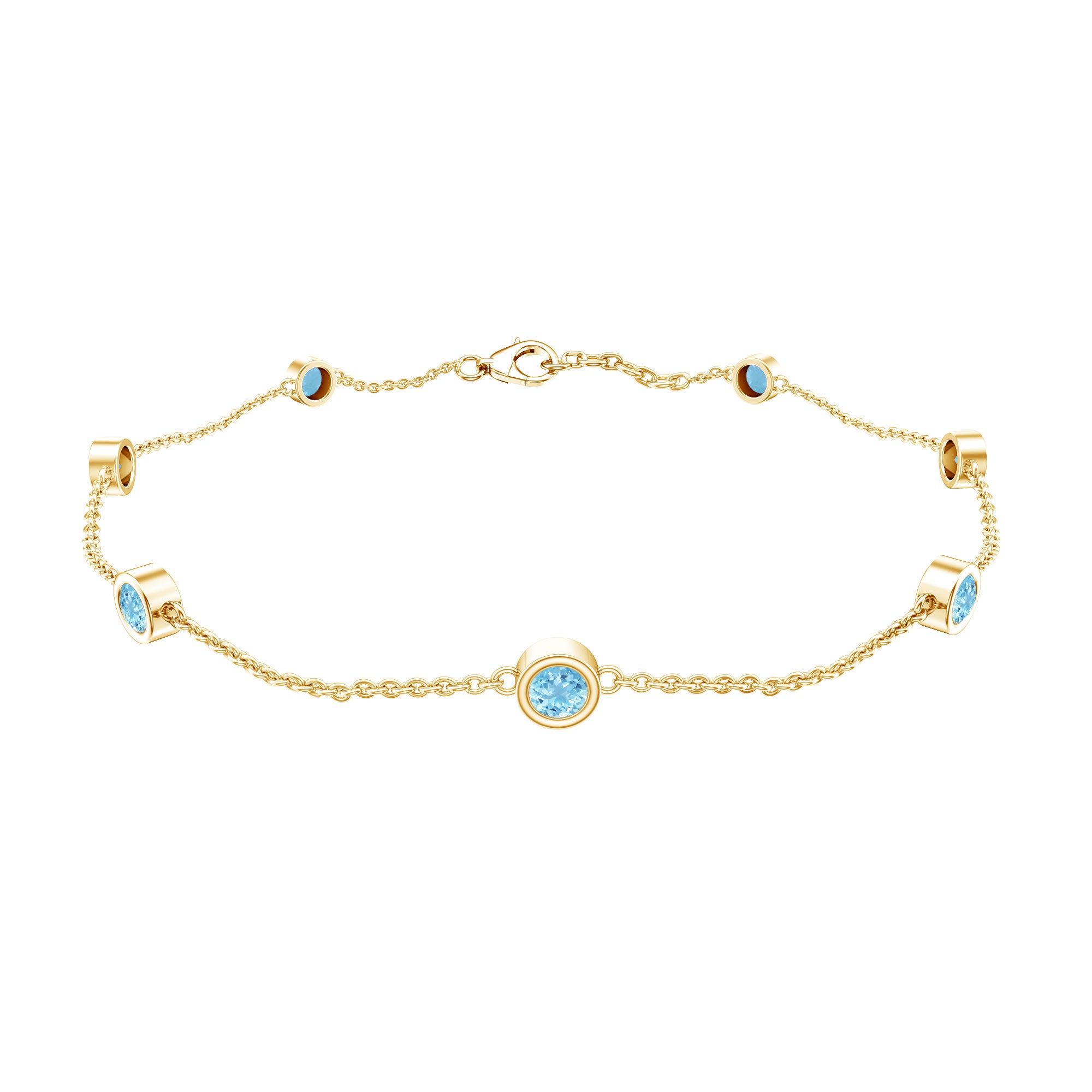 Bezel Set Aquamarine Station Bracelet for Women AAA - Rosec Jewels