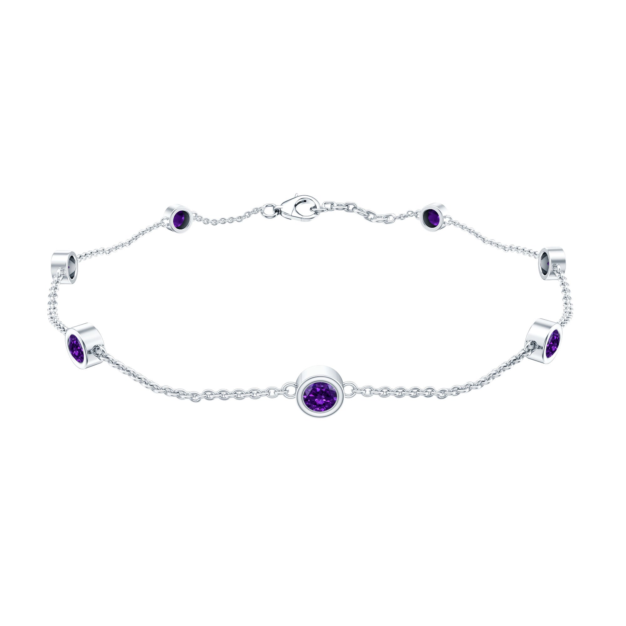 Real Amethyst Chain Bracelet in Bezel Setting AAA - Rosec Jewels