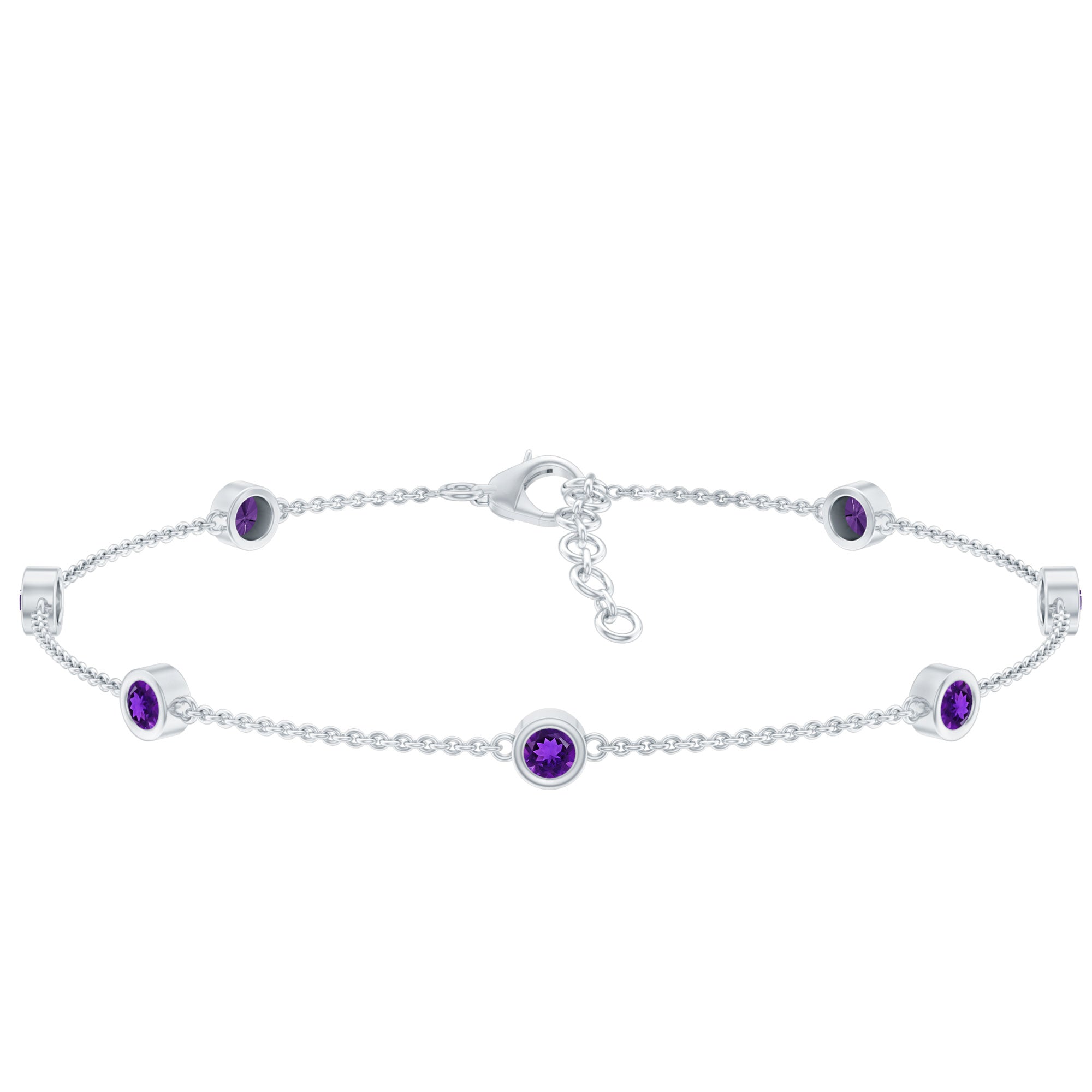Real Amethyst Chain Bracelet in Bezel Setting