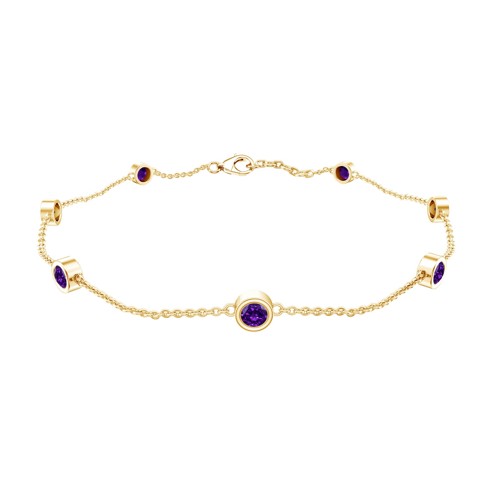 Real Amethyst Chain Bracelet in Bezel Setting AAA - Rosec Jewels