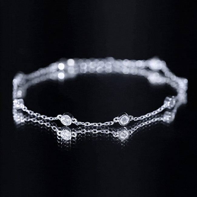 Round Cut Certified Moissanite Chain Bracelet in Bezel Setting D-VS1 - Rosec Jewels
