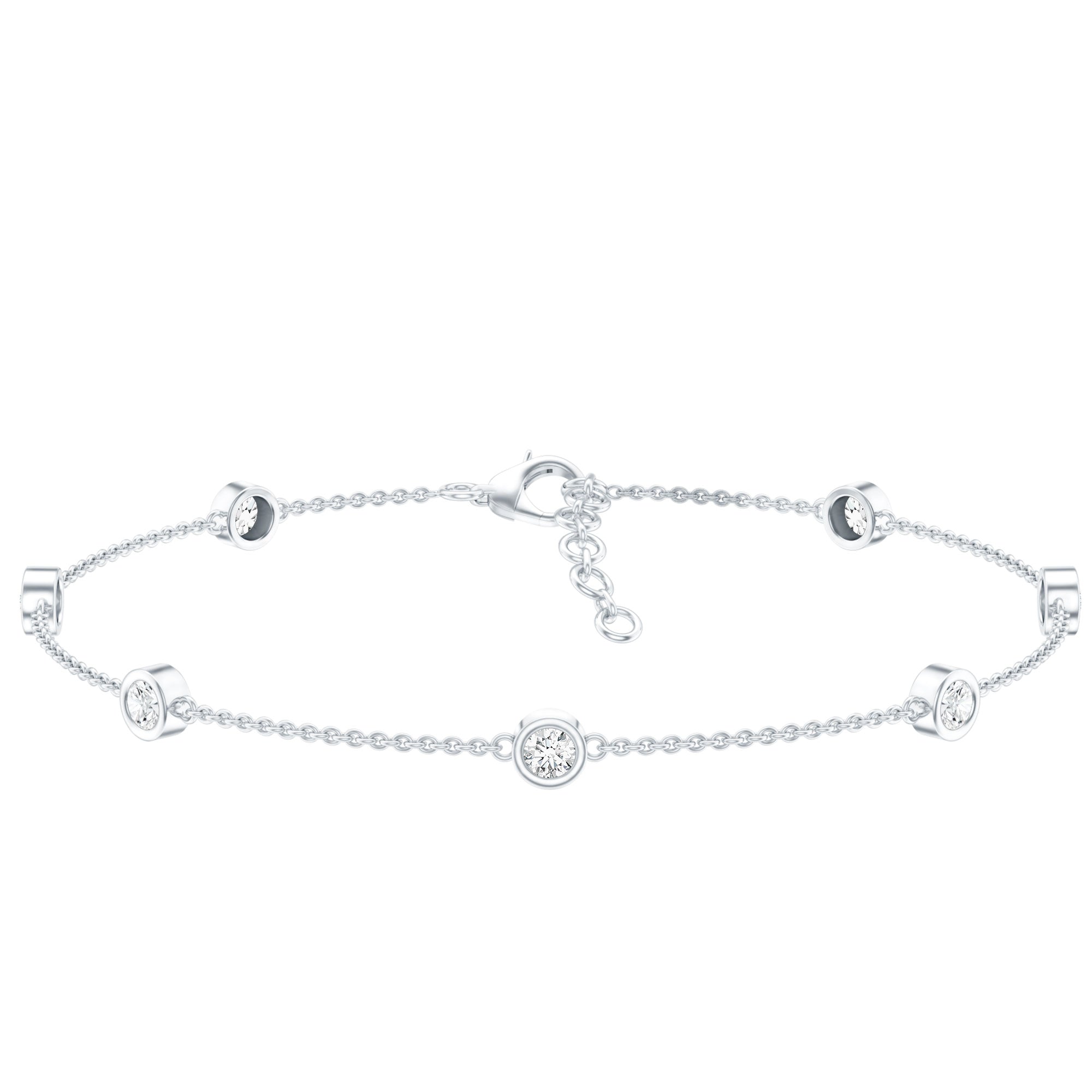 Round Cut Certified Moissanite Chain Bracelet in Bezel Setting D-VS1 - Rosec Jewels