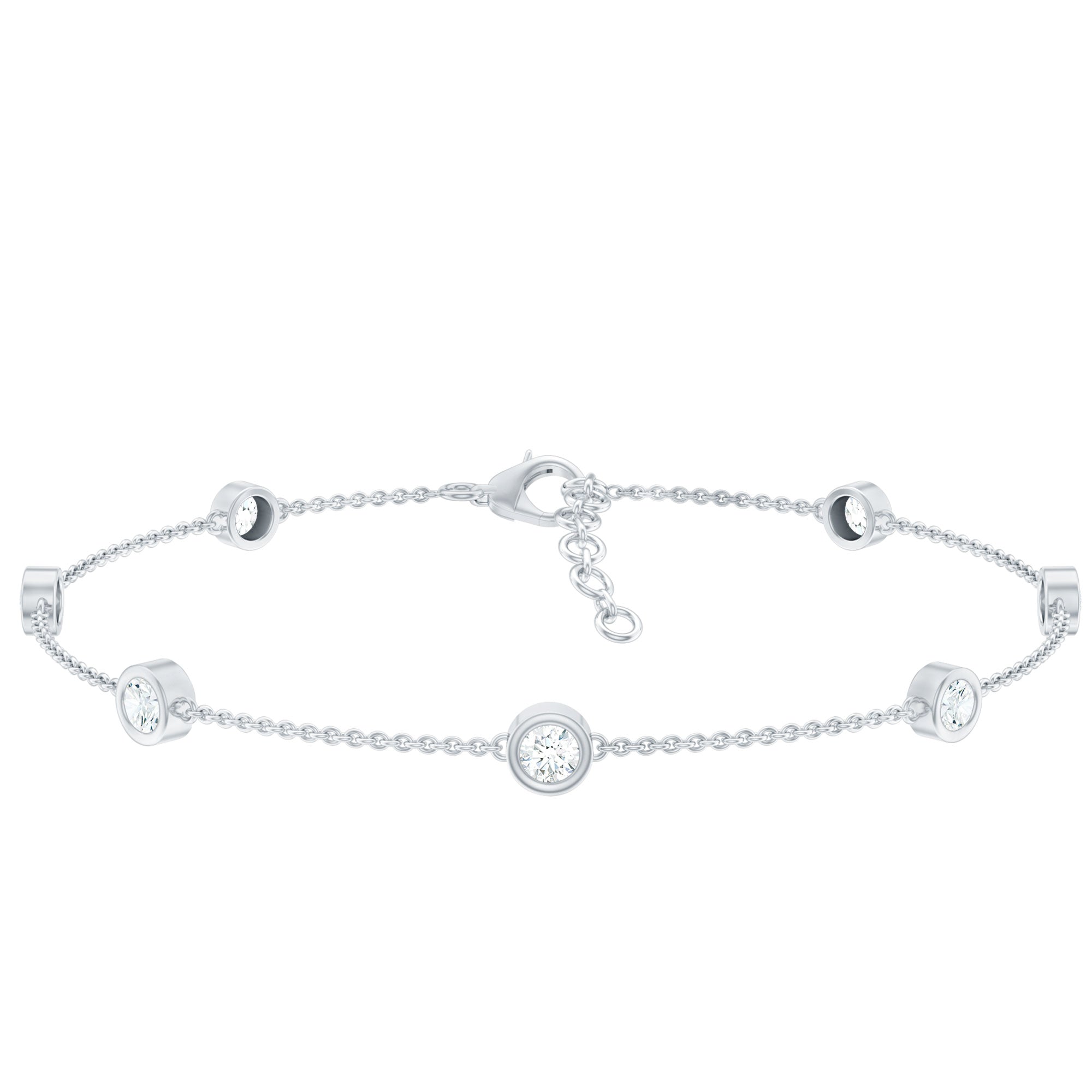 Round Cut Certified Moissanite Chain Bracelet in Bezel Setting