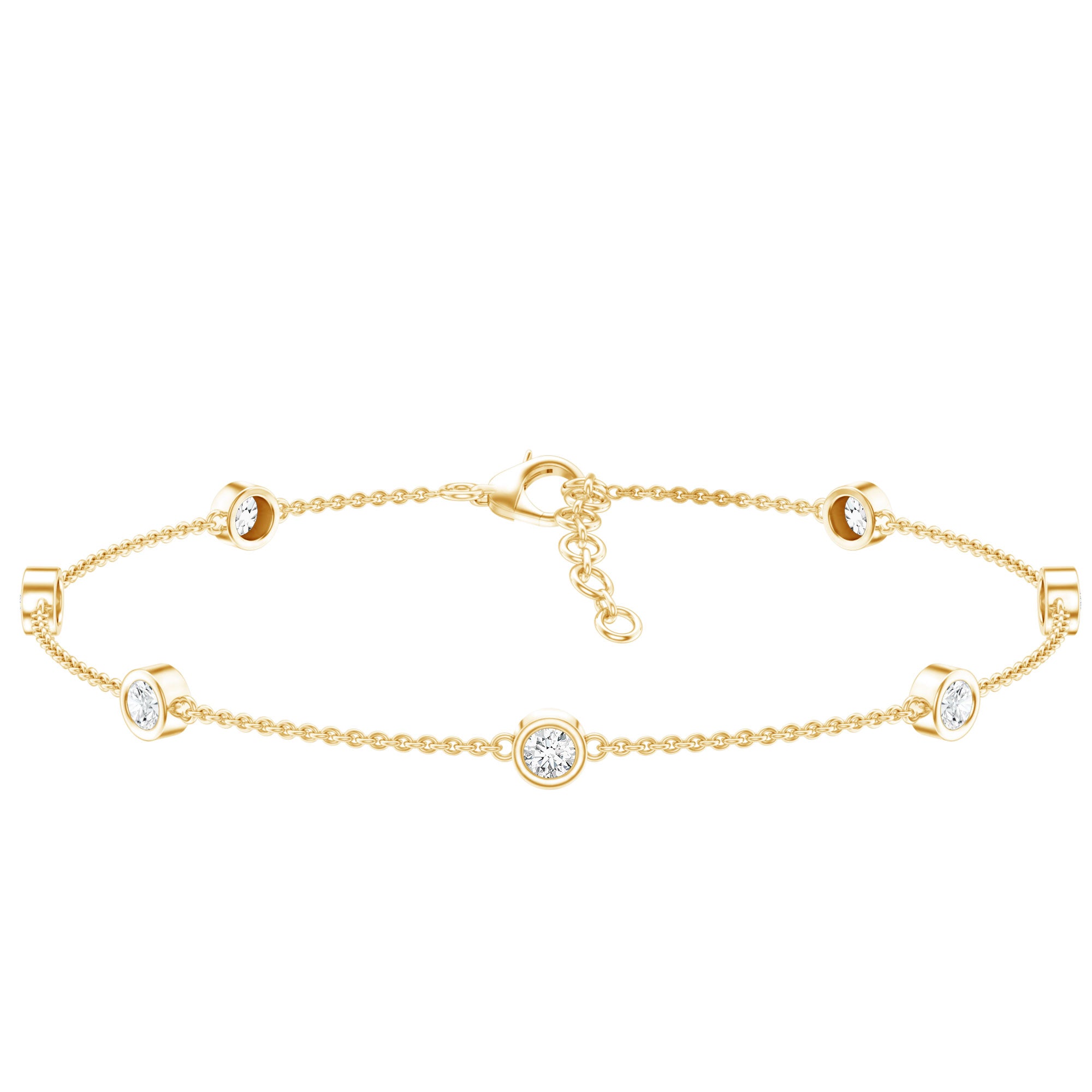 Round Cut Certified Moissanite Chain Bracelet in Bezel Setting D-VS1 - Rosec Jewels