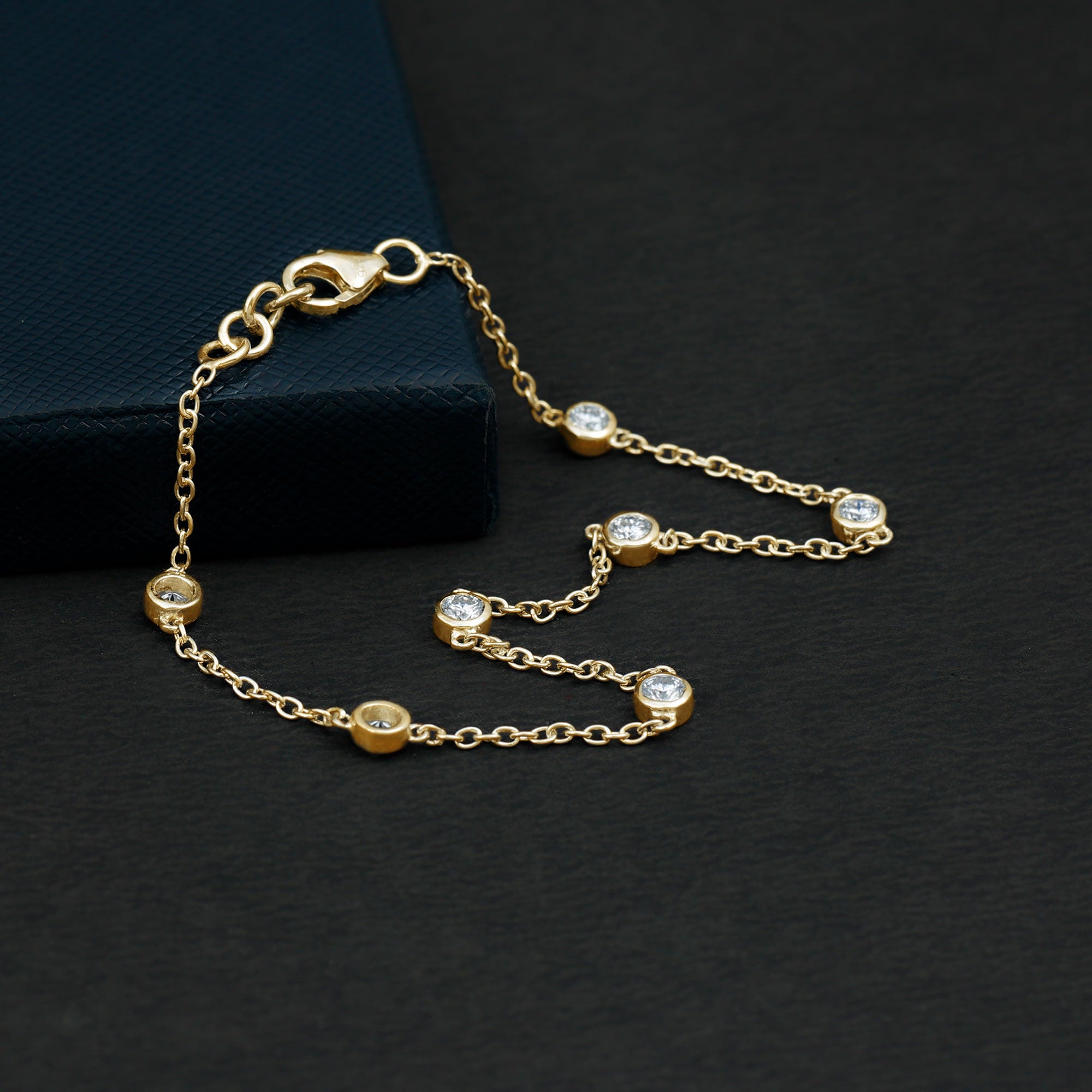 Round Cut Certified Moissanite Chain Bracelet in Bezel Setting D-VS1 - Rosec Jewels