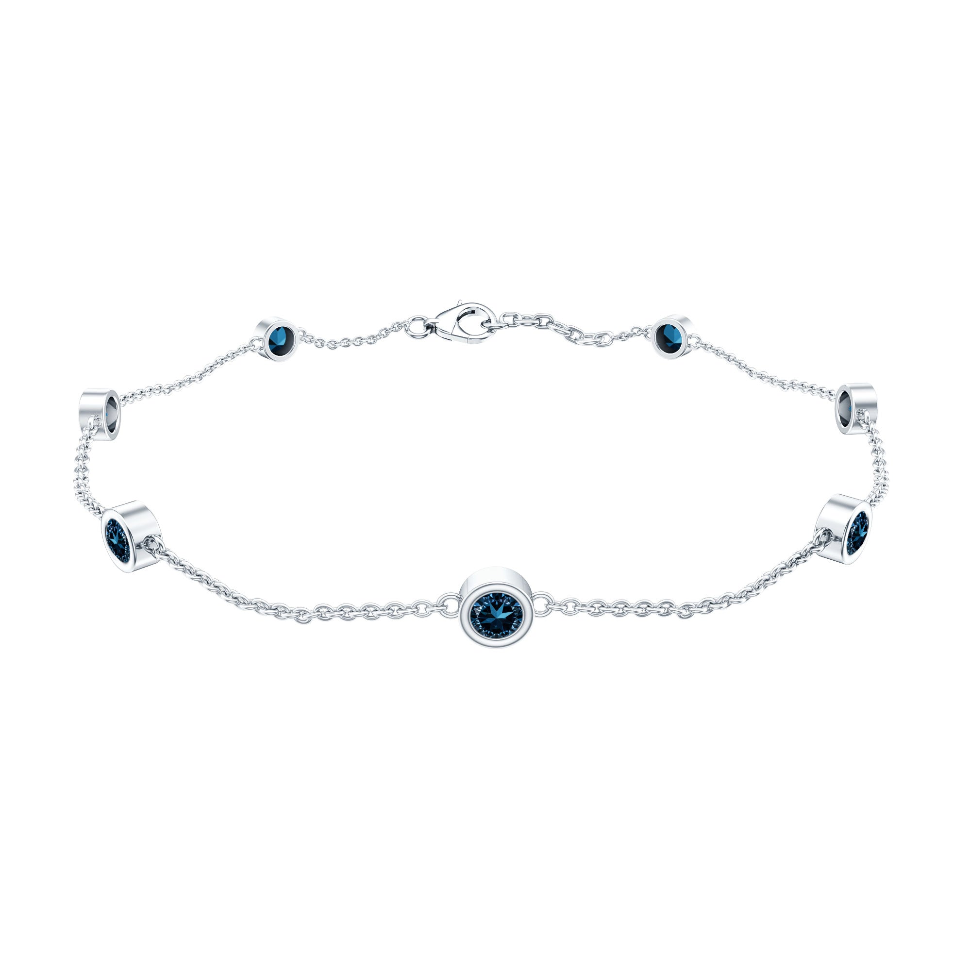 Bezel Set London Blue Topaz Station Chain Bracelet AAA - Rosec Jewels