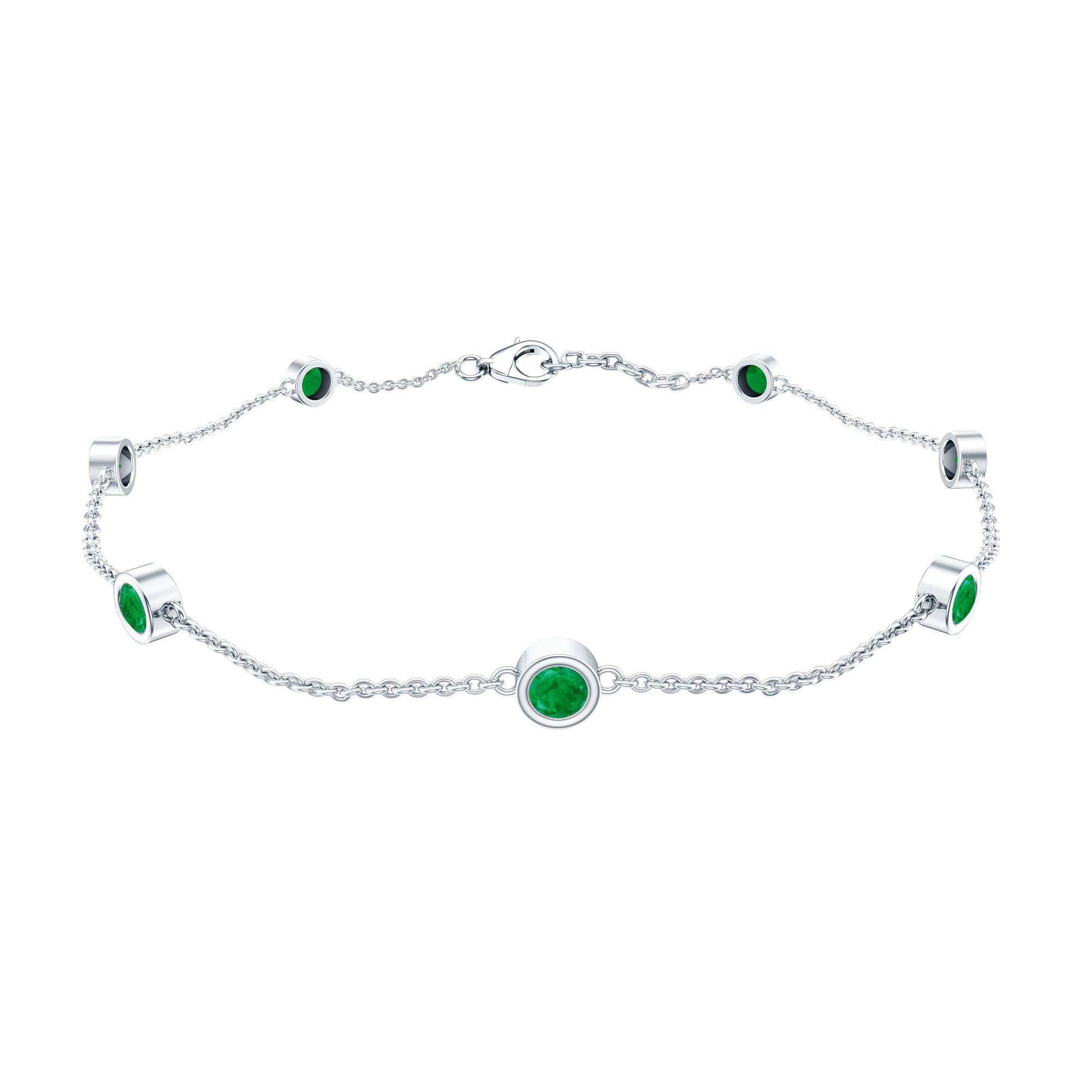 Bezel Set Emerald Station Chain Bracelet for Her AAA - Rosec Jewels