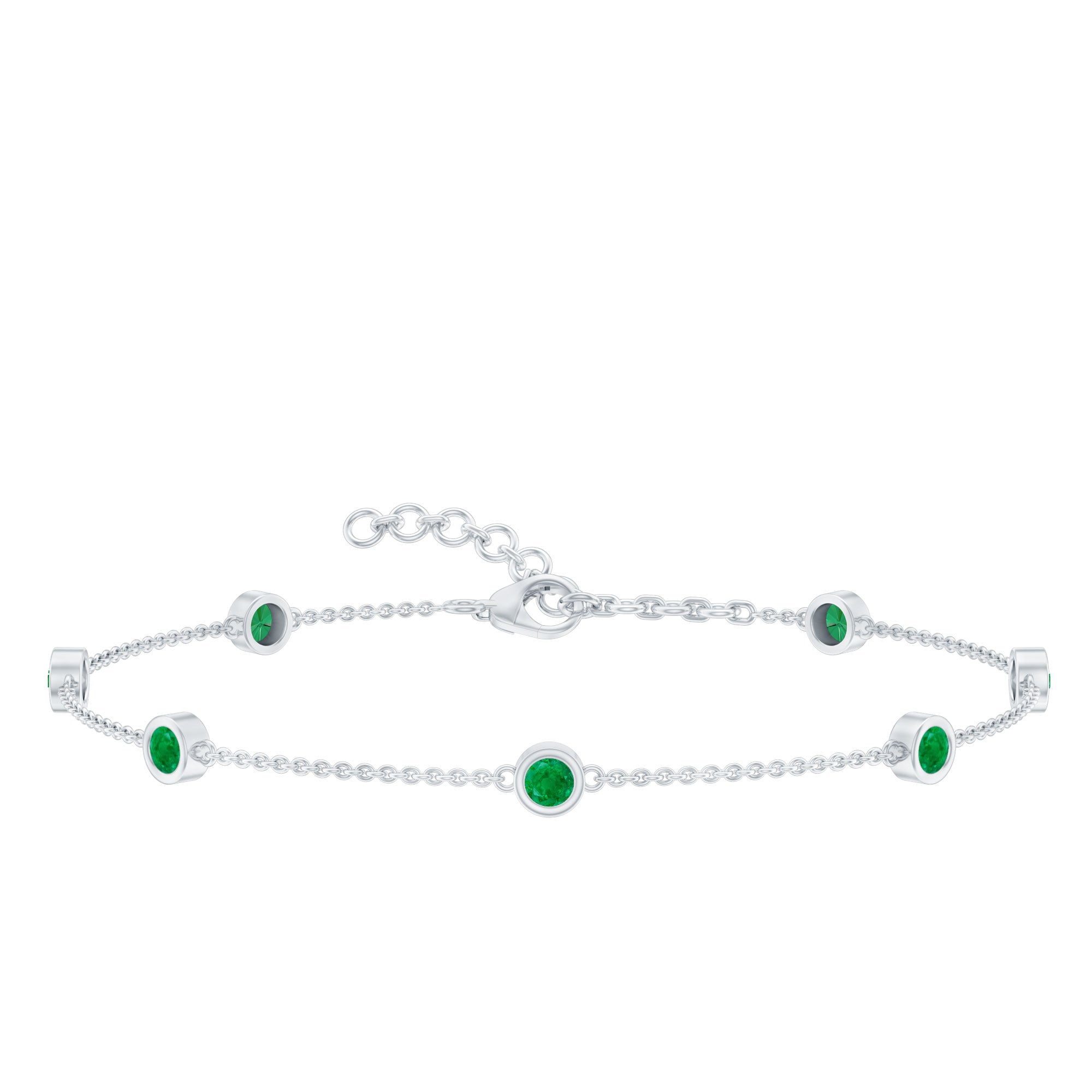 0.75 CT Bezel Set Emerald Seven Stone Station Chain Bracelet