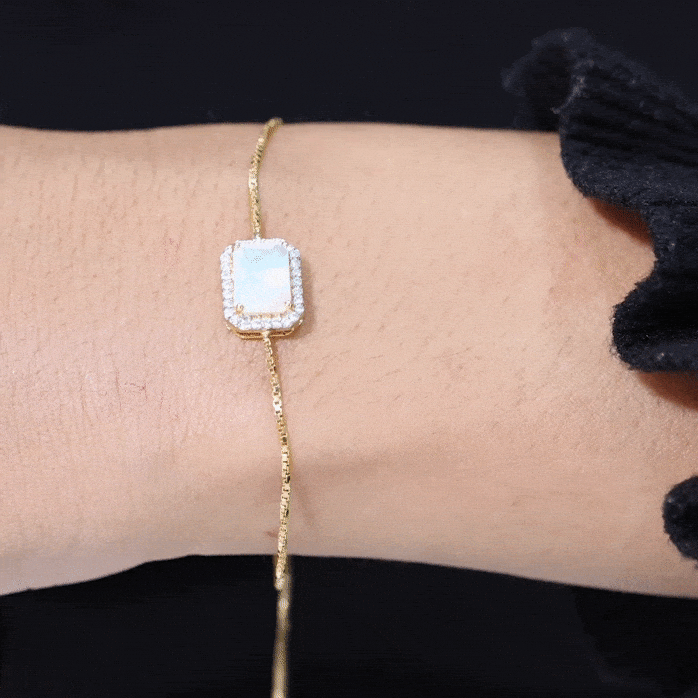 2 Carat Emerald Cut Ethiopian Opal and Diamond Bolo Chain Bracelet AAA - Rosec Jewels