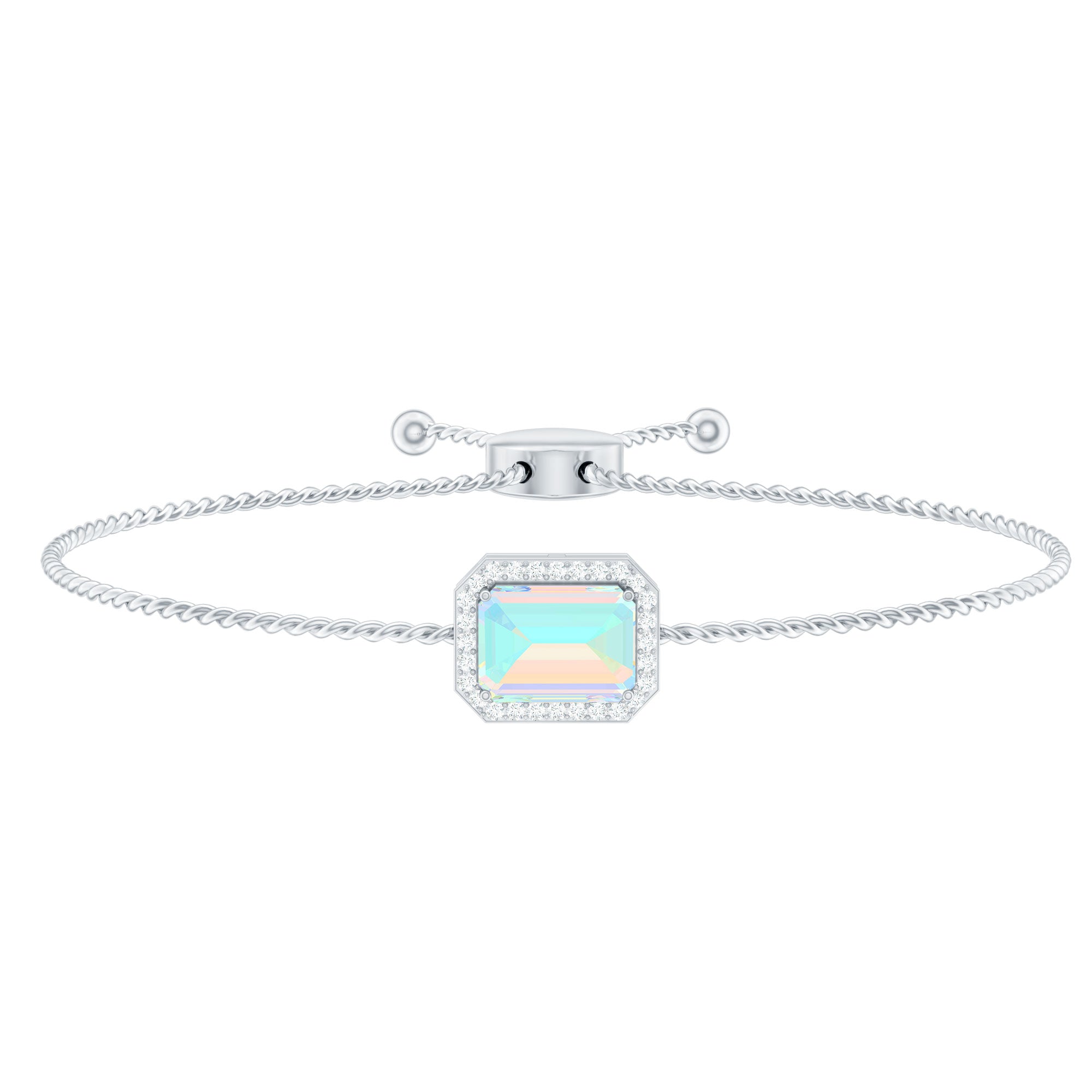 2.25 CT Octagon Cut Ethiopian Opal and Diamond Bolo Chain Bracelet