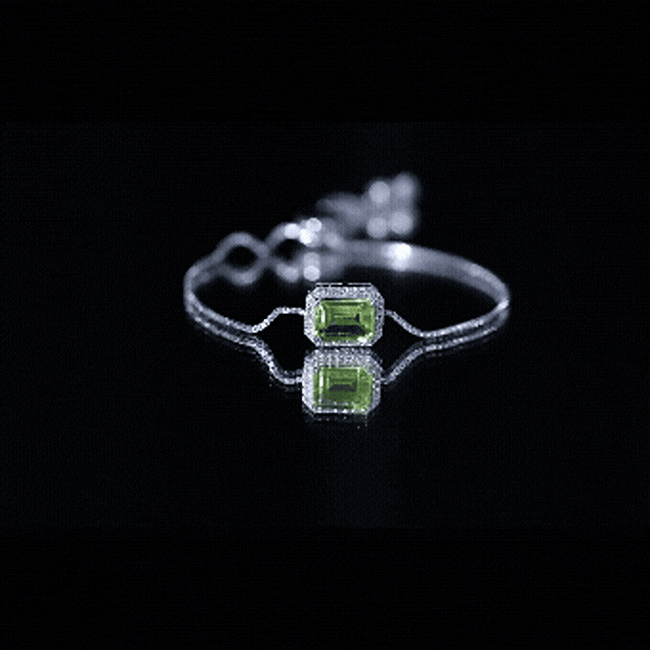 1.8 Carat Emerald Cut Peridot and Diamond Bolo Chain Bracelet AAA - Rosec Jewels