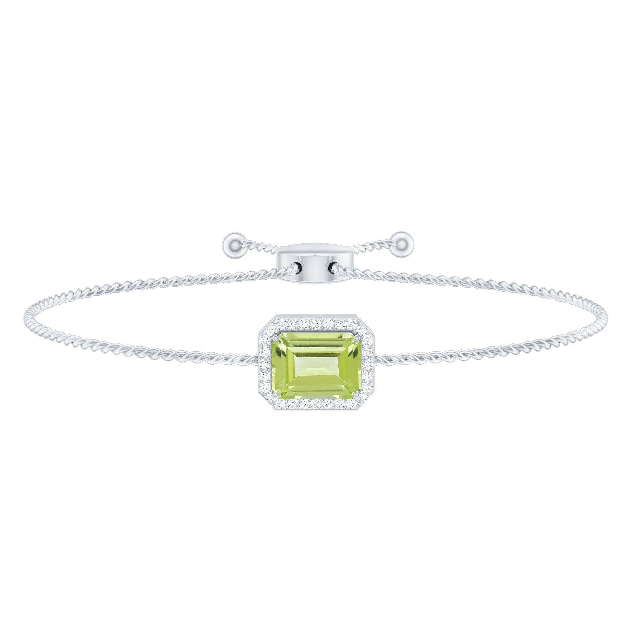 1.8 Carat Emerald Cut Peridot and Diamond Bolo Chain Bracelet AAA - Rosec Jewels