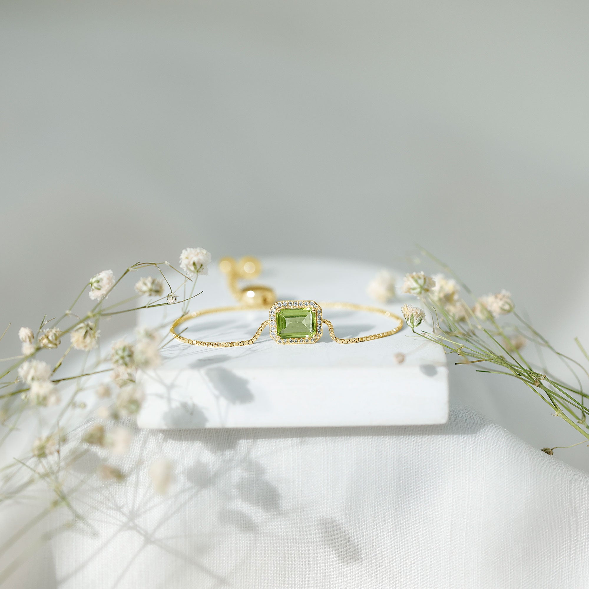1.8 Carat Emerald Cut Peridot and Diamond Bolo Chain Bracelet AAA - Rosec Jewels